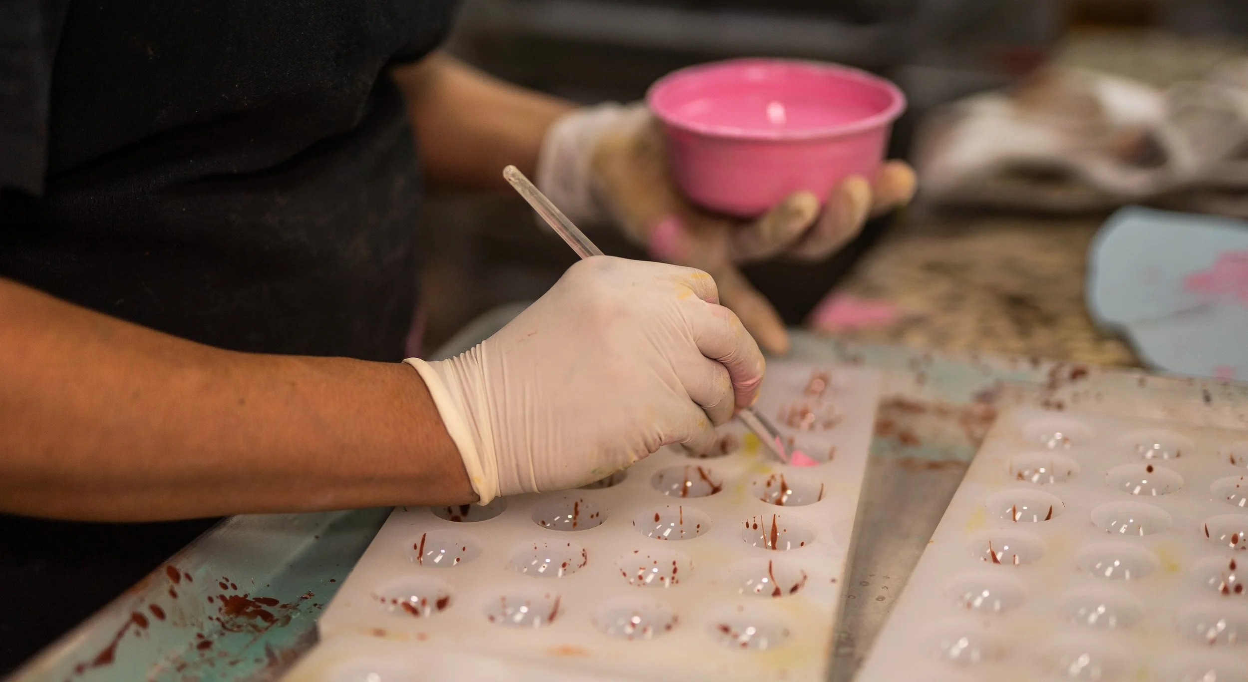 Making of handpainted colorful chocolate by Jean-Marie Auboine