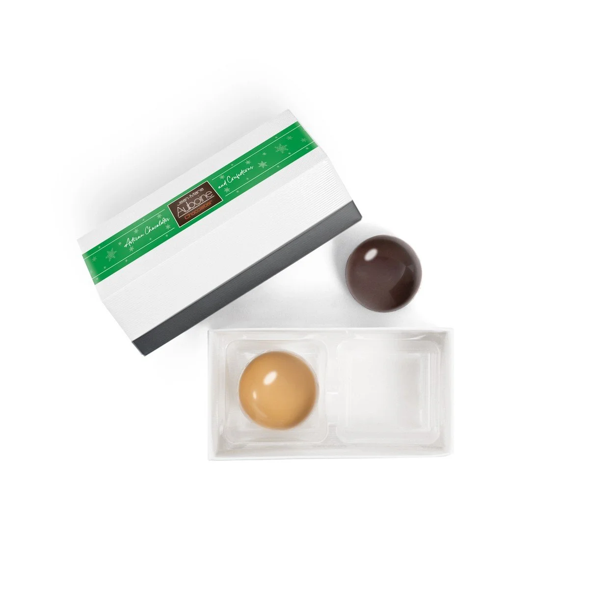 Luxury two-piece artisan bonbon box with handcrafted gourmet chocolates