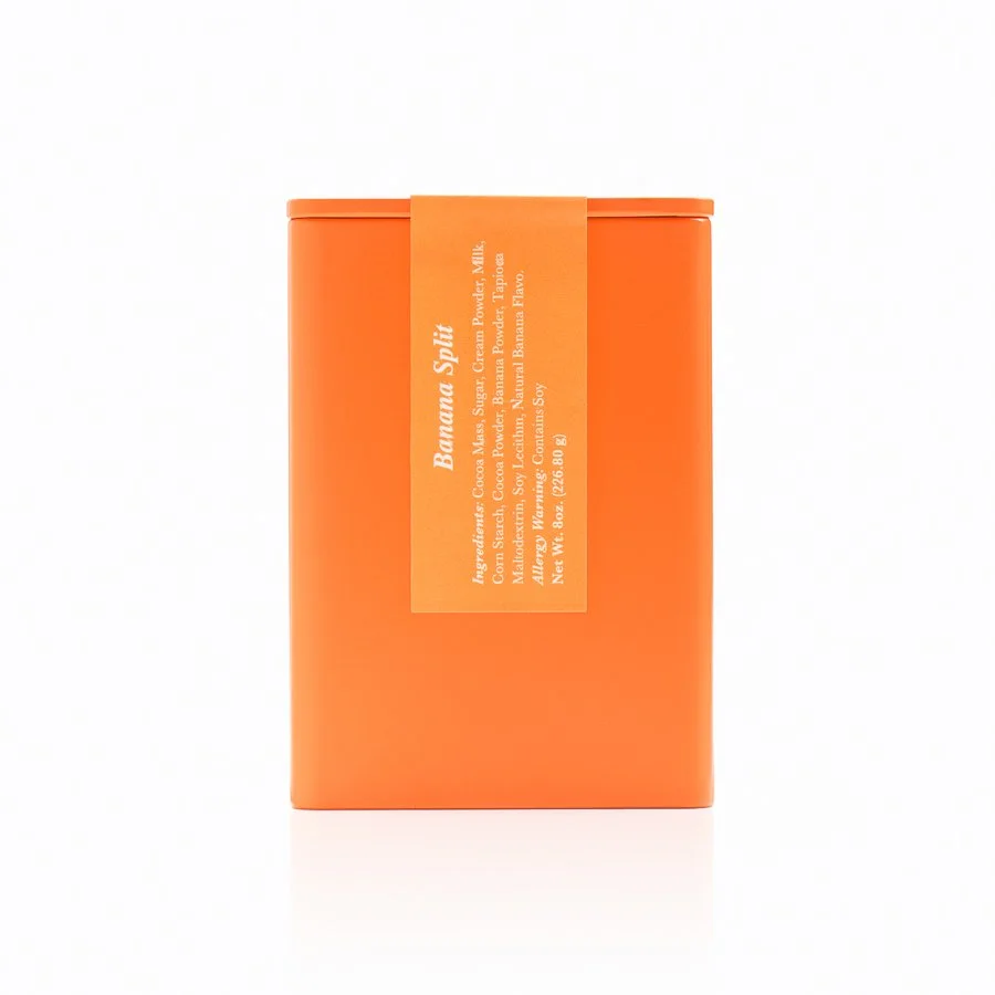 Banana Split Drinking Chocolate Premium Orange Tin - naked.jpg