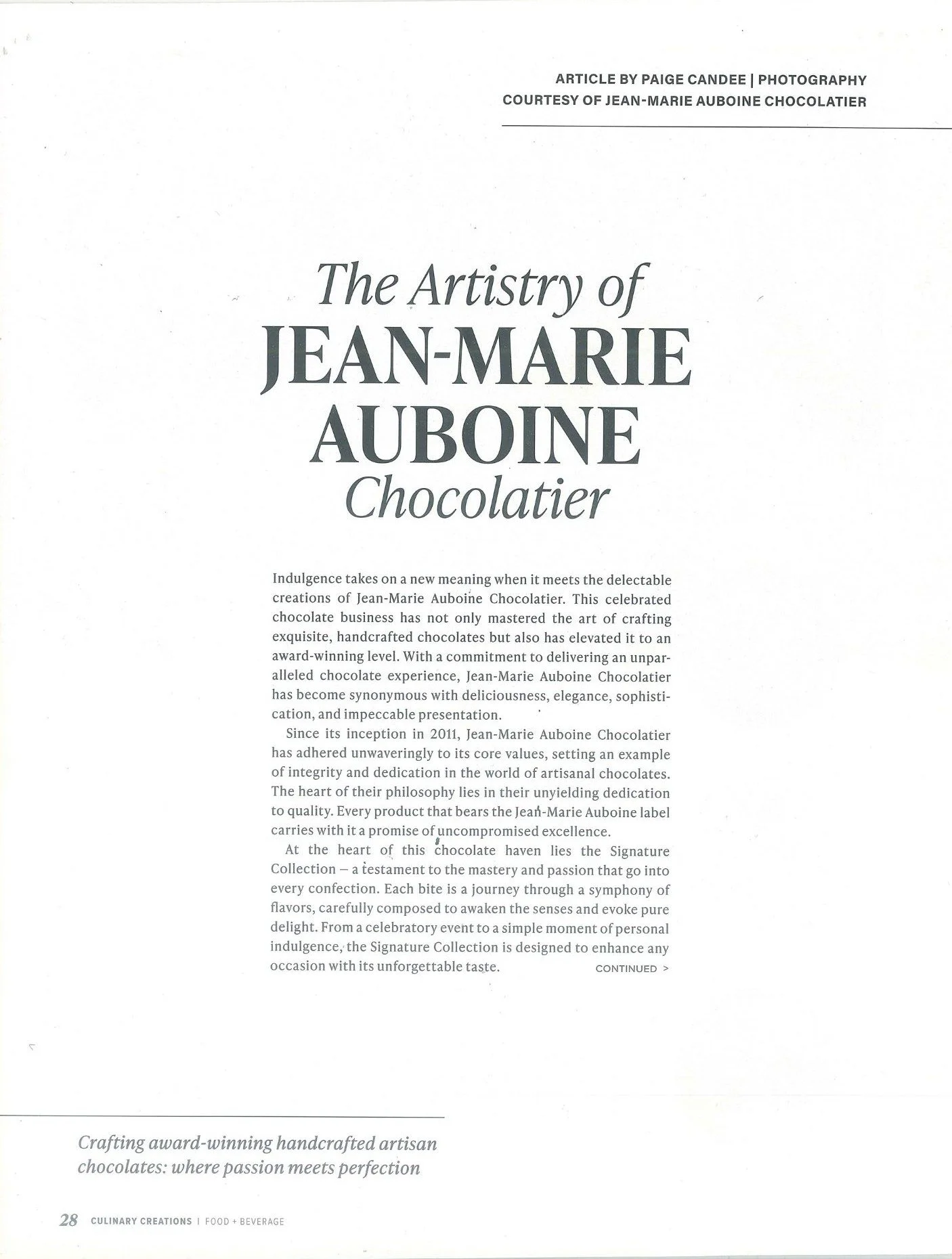Citylifestyle Printed Article Jean-Marie Auboine Chocolatier