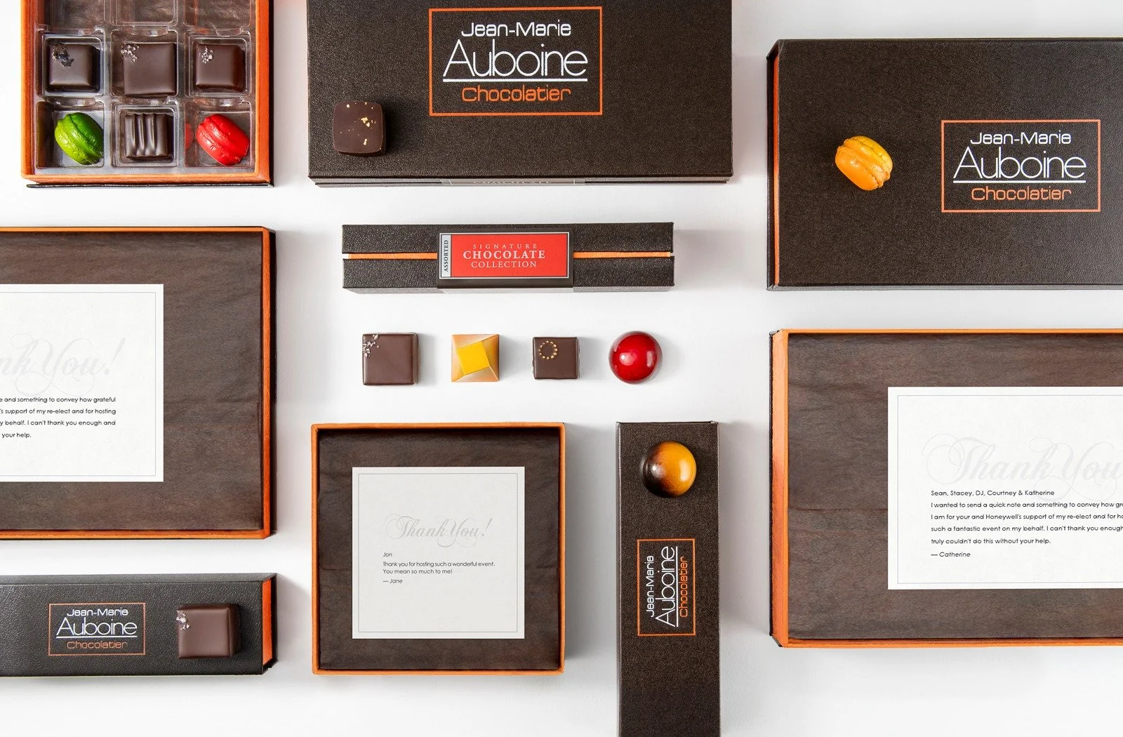Corporate chocolate gift boxes with personalized message inserts for branded holiday gifting
