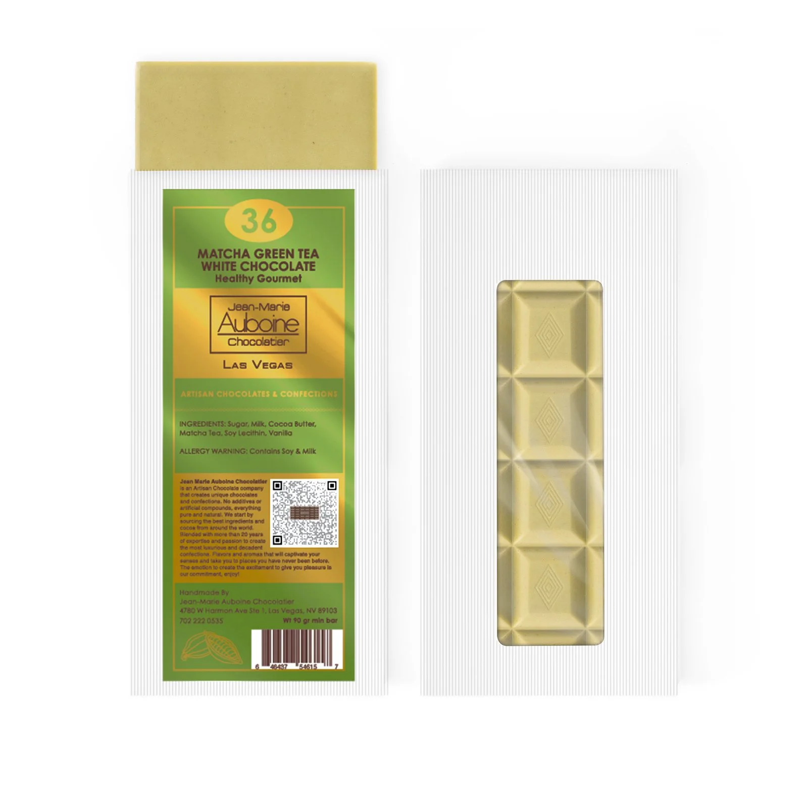 Luxury Matcha Green Tea white chocolate bar crafted with premium ingredients.