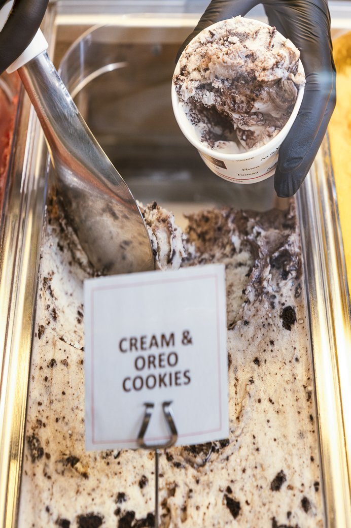 cookie and cream gelato by jean-marie auboine chocolatier made with real cookies