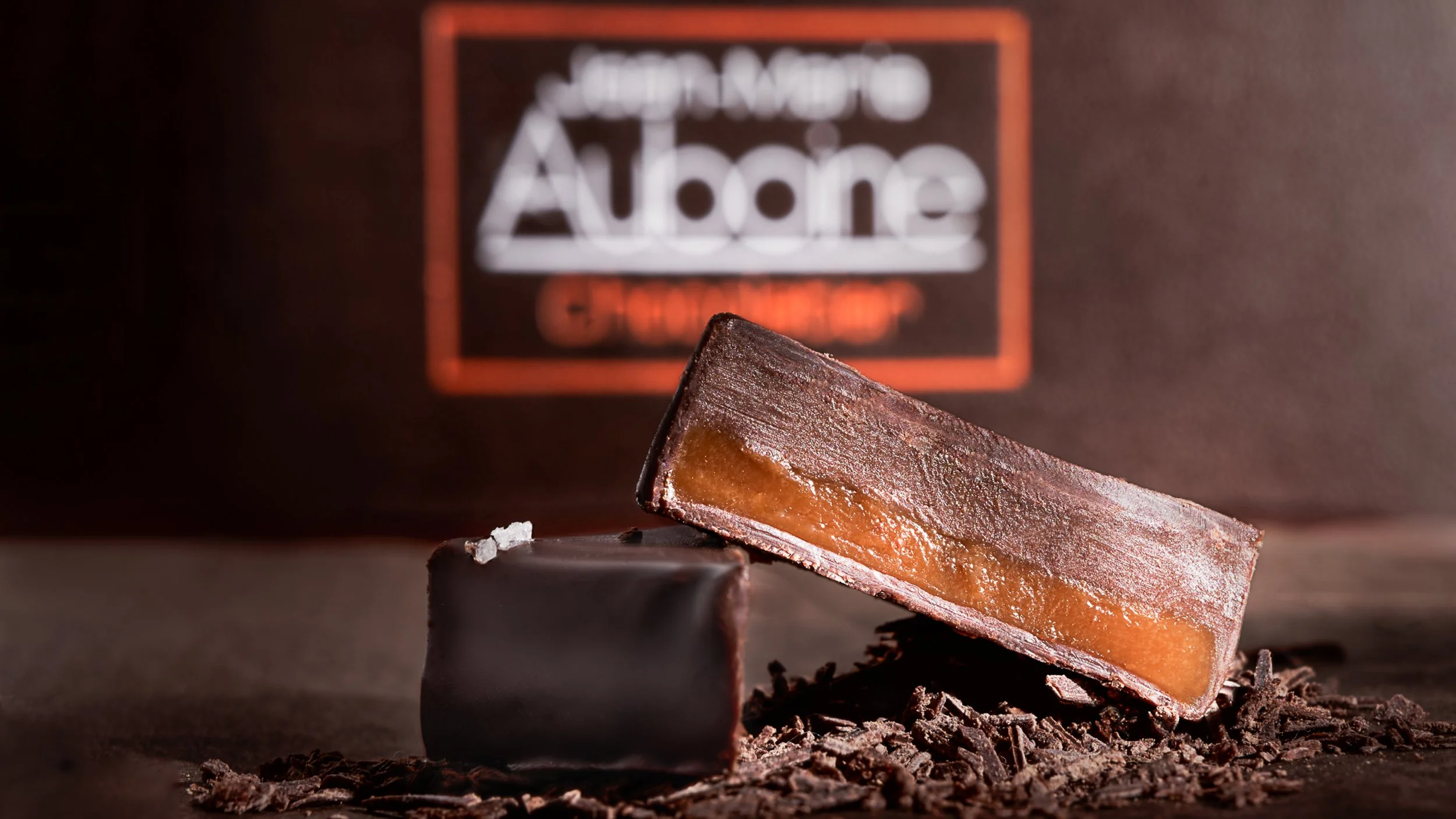 award winning double sea salt caramel in dark chocolate for a smooth and elevated experience, by Jean-Marie Auboine Chocolatier