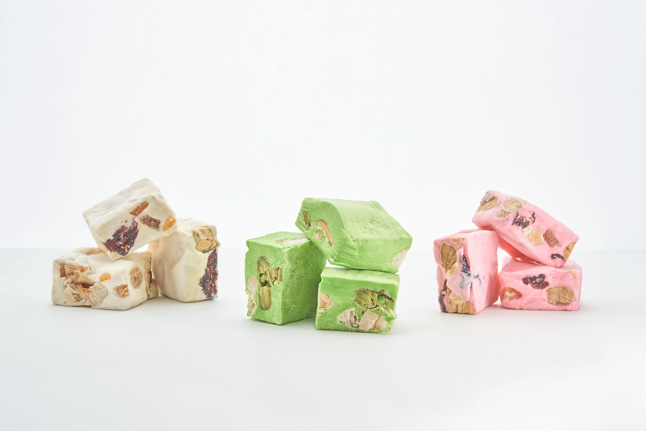 3 Flavors of our delicate and soft Nougat made with Jean Marie Auboine Craftmanship