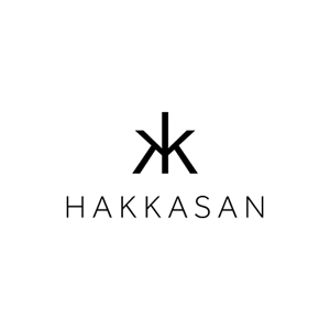 Hakkasan logo with stylized black symbol above the word 'Hakkasan' in black font.