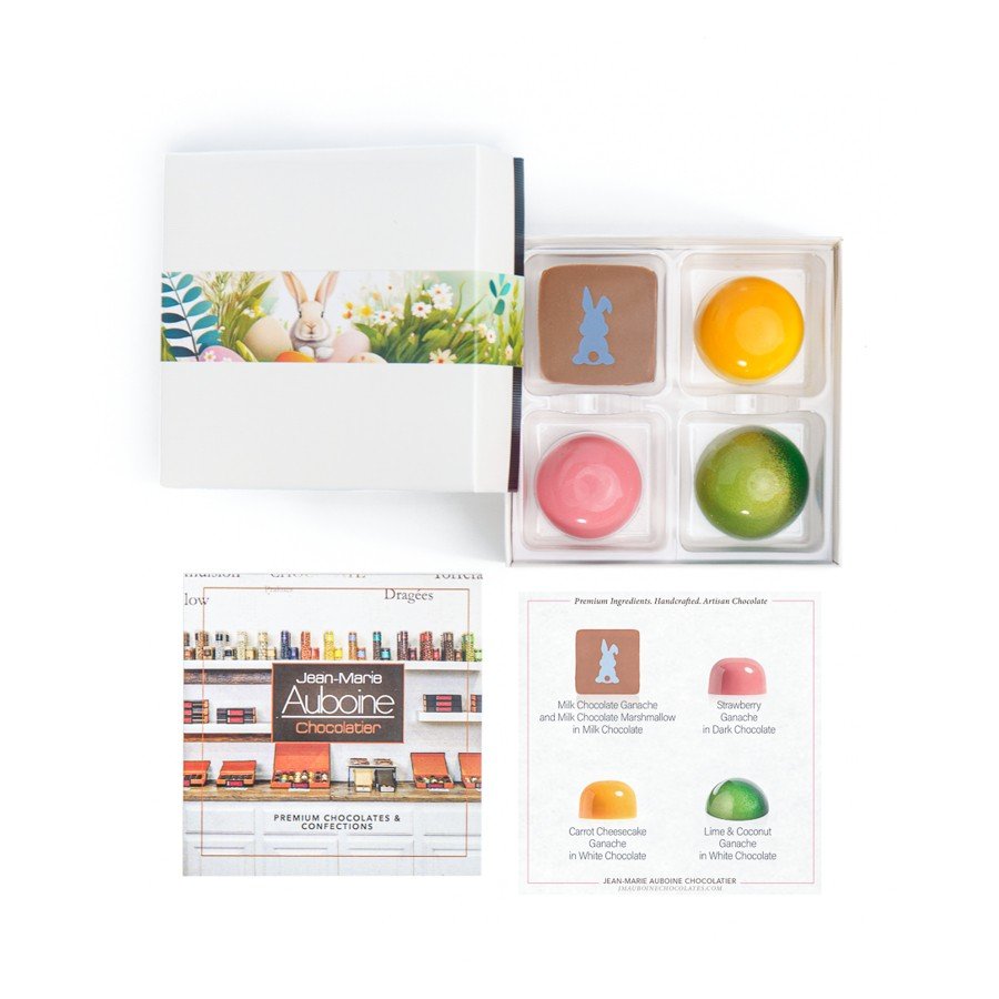 Easter assortment of fruity premium chocolate bonbons by Jean Marie Auboine Chocolatier