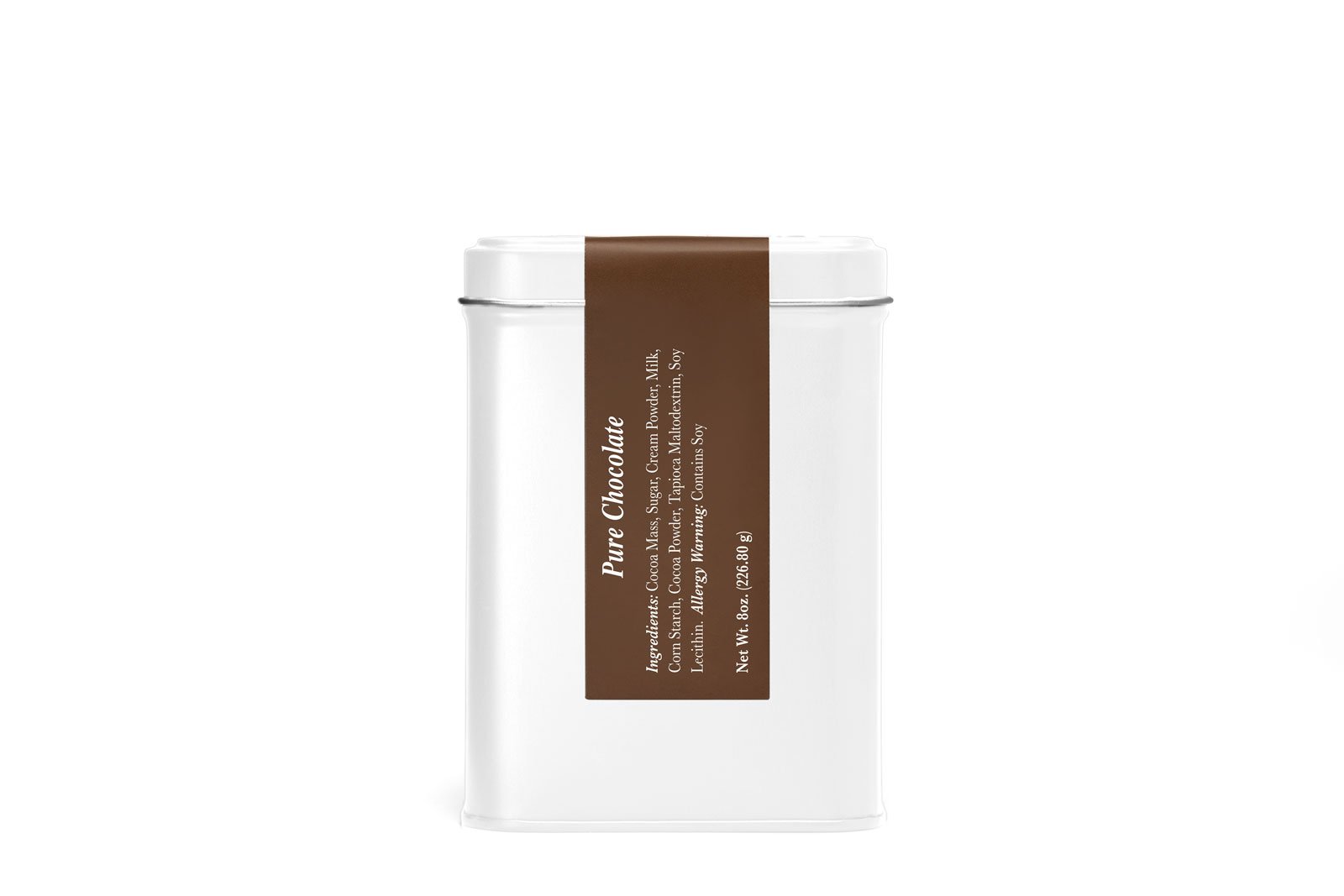Premium classic hot chocolate mix in a luxury tin with rich cocoa flakes.