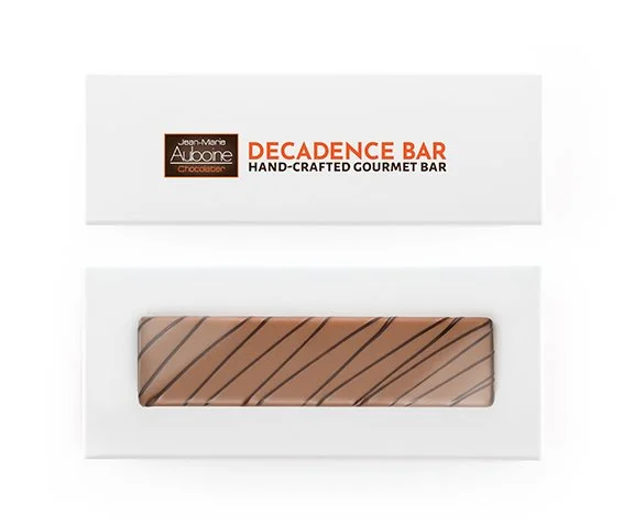 Artisan Decadence Bar with premium milk chocolate and elegant chocolate stripe design