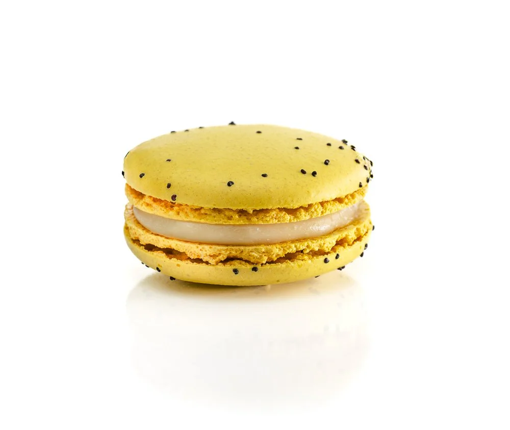 Lemon Pie French macaron with vibrant citrus notes and delicate almond shells.