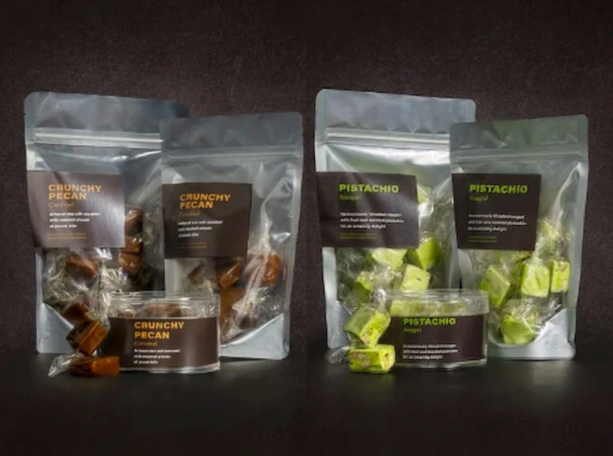 Packaged caramels and nougat with custom retail labels for grab-and-go markets, gift shops, and hospitality retail spaces.