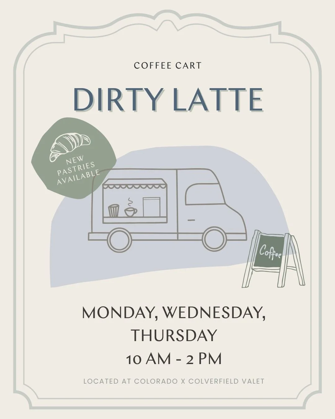 Monday blues? We don't know them. ☁️☕️⁠
⁠
Make your stroll through the park even better with a hand-crafted cup from Dirty Latte. ⁠
⁠
The Schedule:⁠
✨ Mon / Wed / Fri⁠
✨ 10:00 AM &ndash; 2:00 PM⁠
⁠
⁠
#WaterGardenSM #SantaMonicaTech #DirtyLatteCoffee 