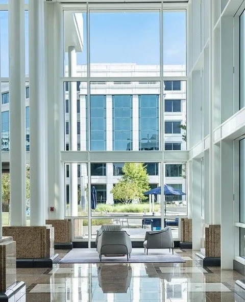 Is your office entrance filled with this amount of glass? If it isn't, stop by and soak up some sunshine in ours! #WaterGarden #SantaMonica #AwesomeWorkspace