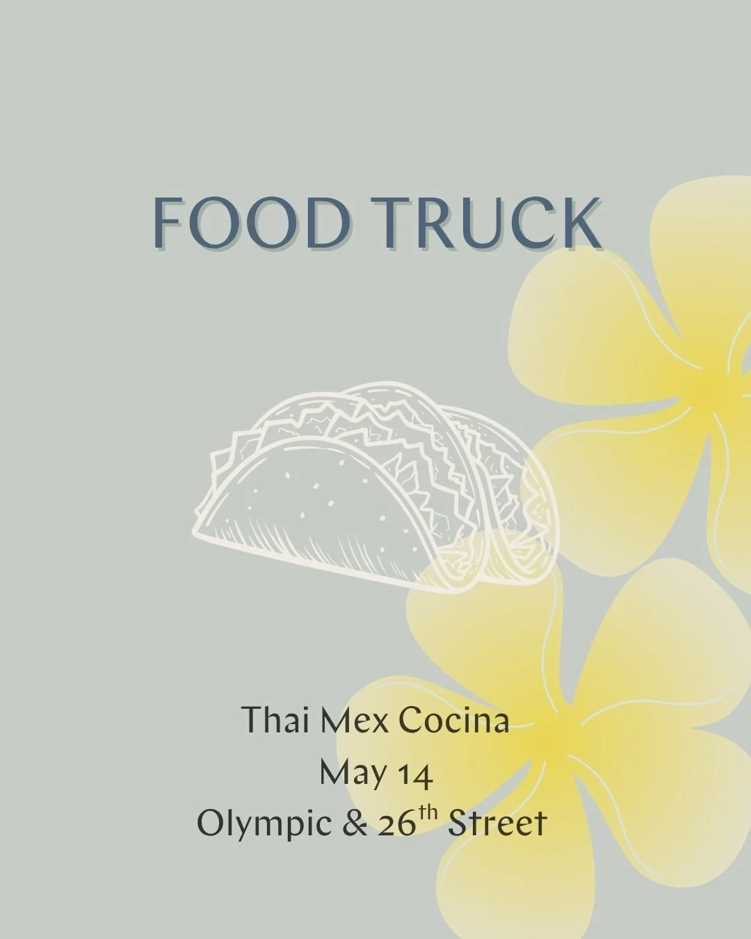 May 14th Food Truck Alert! ⁠
⁠
Thai Mex Cocina⁠
@thaimexcocina⁠
⁠
The 1st Thai-Mexican fusion of California⁠
Authentic flavors of Thai &amp; Mexican dishes.⁠
⁠
Located at Olympic and 26th Street, #SantaMonica.⁠
⁠