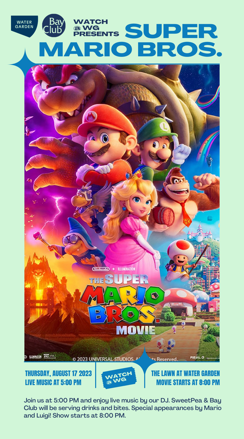 O filme Super Mario Bros.  Parque Aquático Ocean Breeze