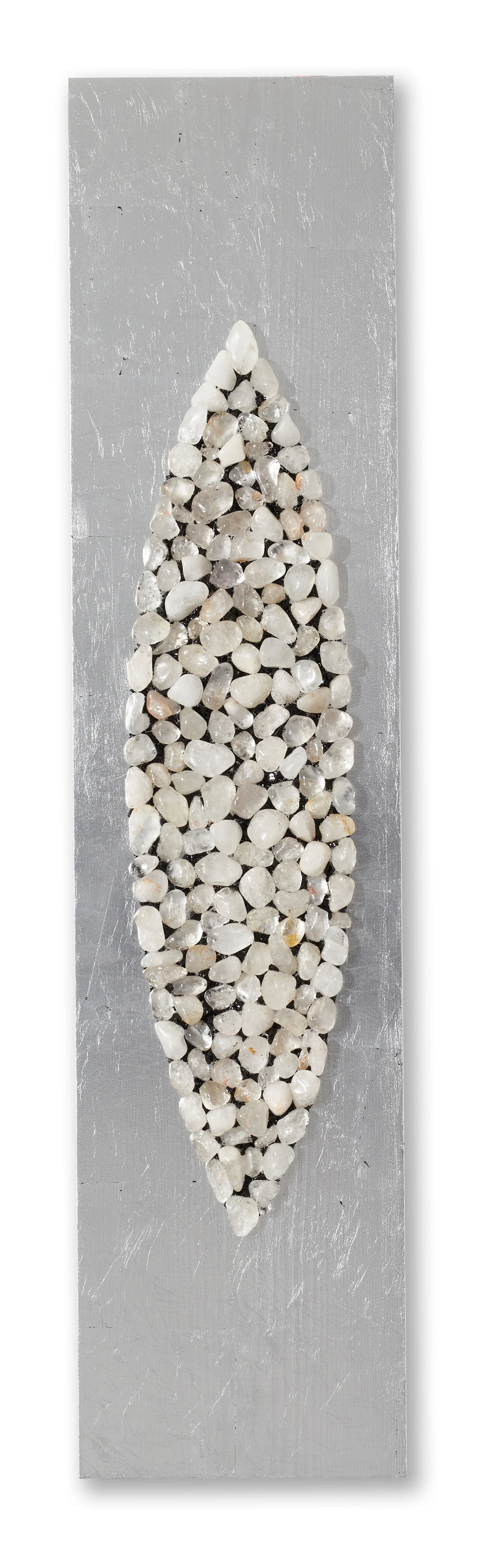 A narrow rectangular tray filled with small white and light gray stones.