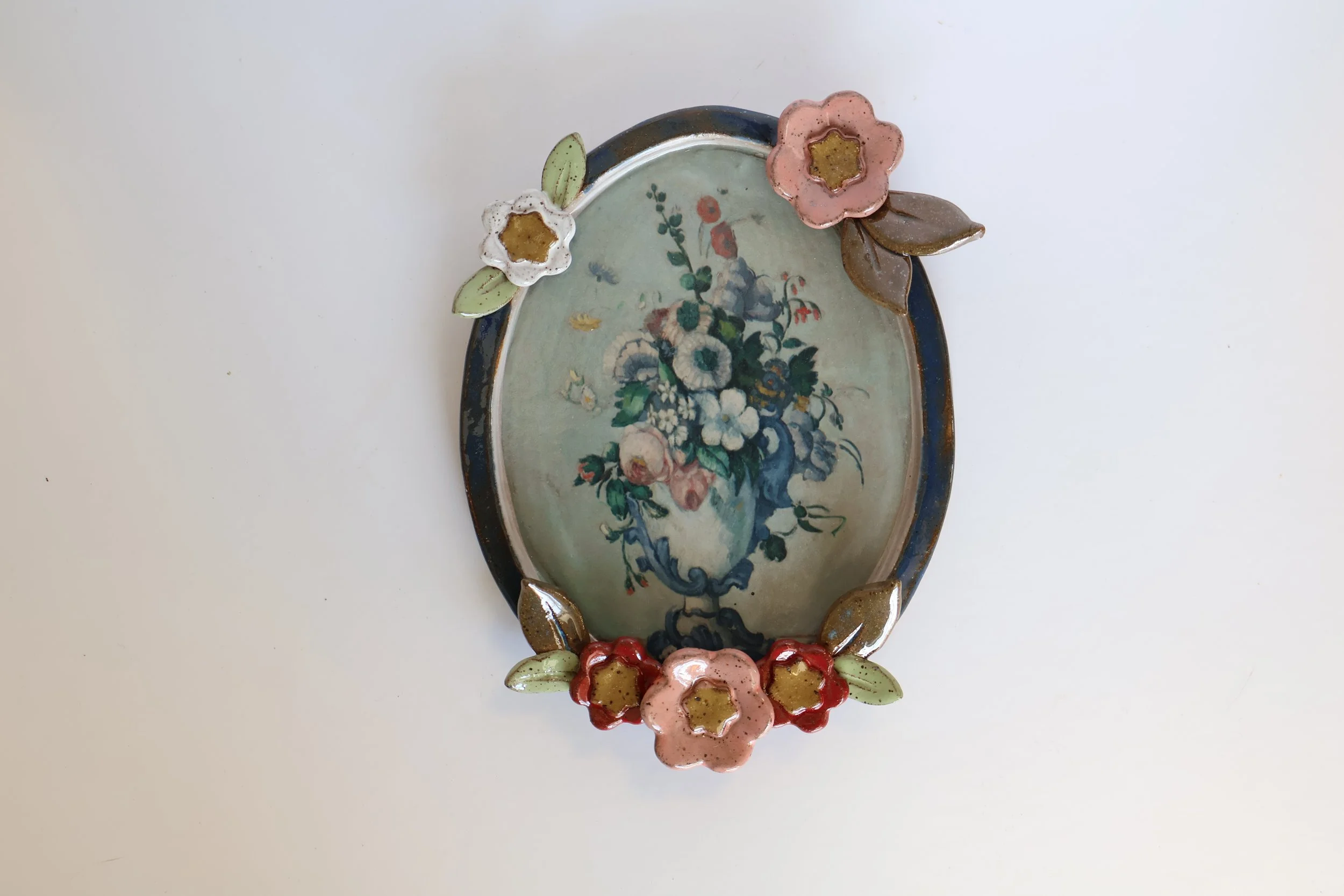 "Flowers in a Rococo Vase" Ceramic Frame