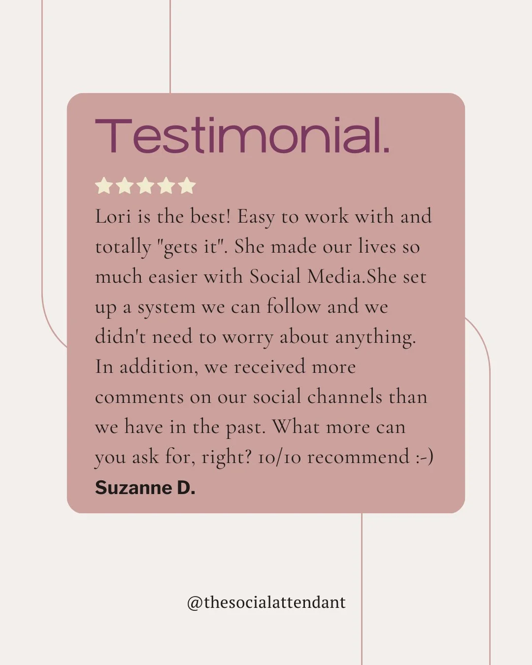 Ever wish your social media just&hellip; handled itself?

&ldquo;Lori is the best. Easy to work with and totally gets it.&rdquo;

That&rsquo;s exactly the goal.

When your social media strategy is clear and your systems are in place, everything gets 