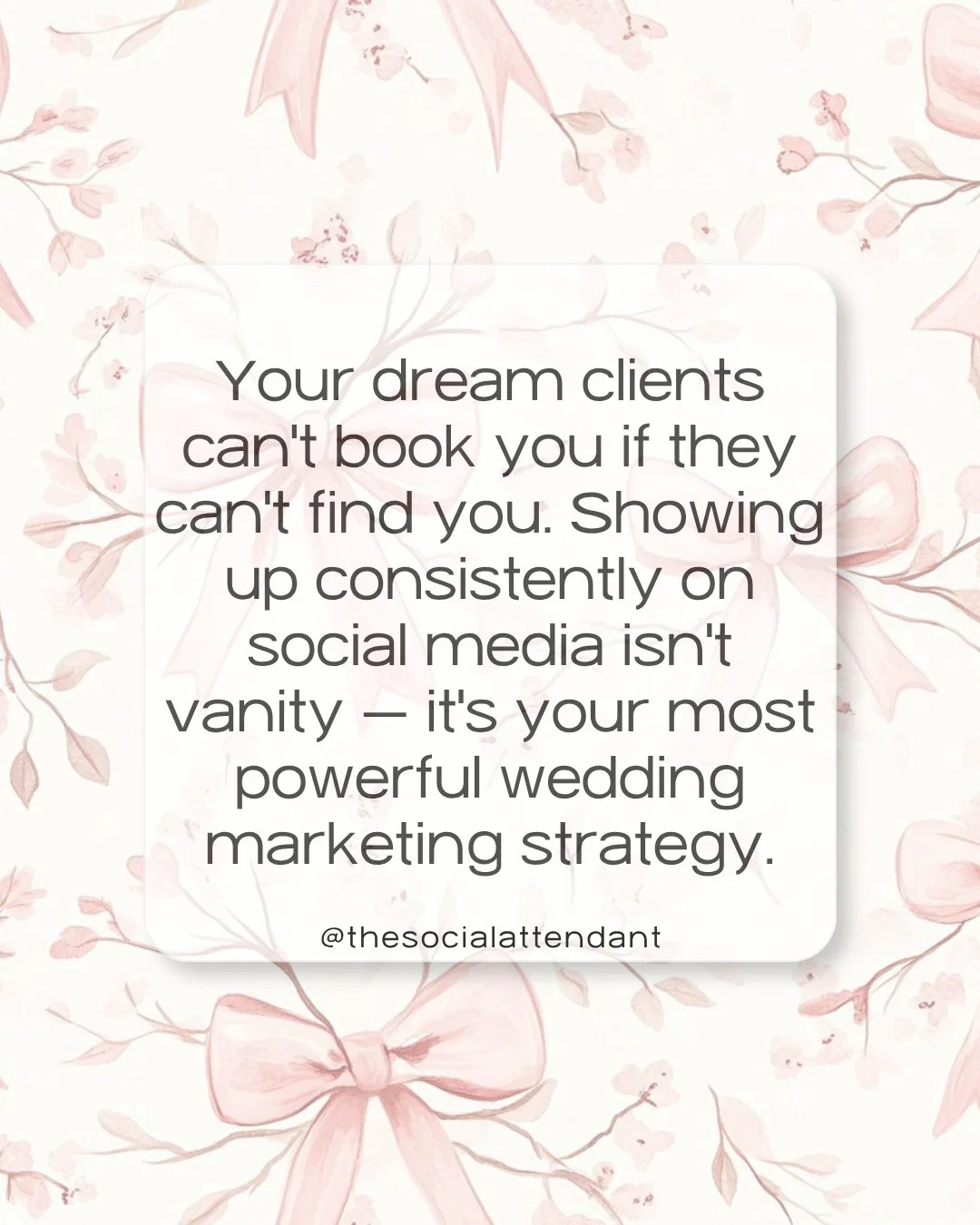 Your dream clients booked someone else today. Not because that person is better than you. Simply because they could actually find them. 

Visibility isn't about being perfect. It's about being present. And for wedding pros who are ready to grow, a so