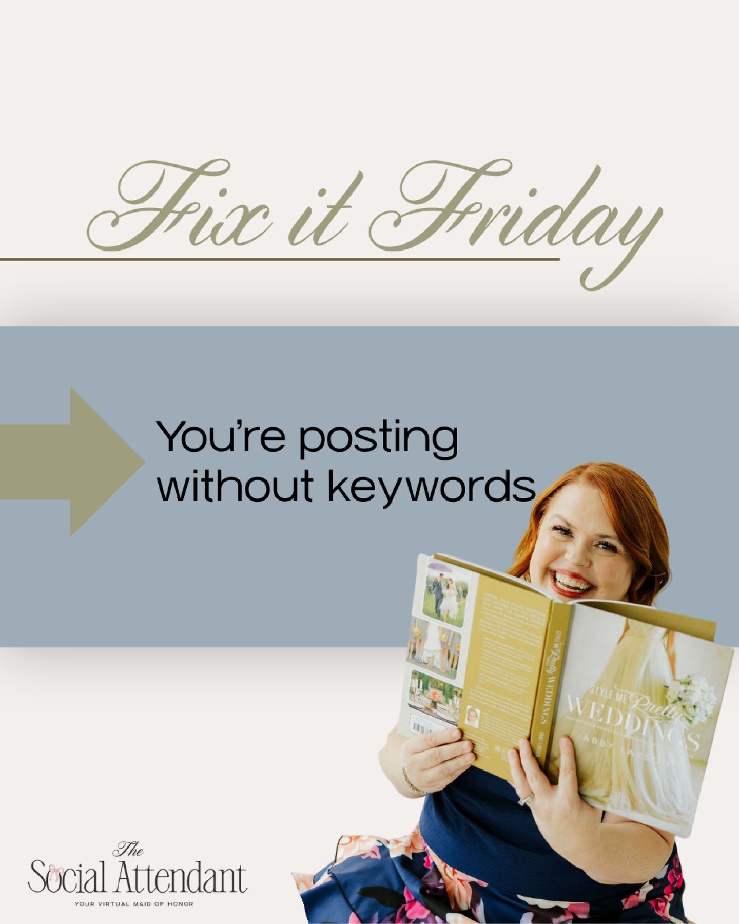 Fix It Friday: You&rsquo;re posting without keywords&hellip; and it&rsquo;s costing you inquiries.

Wedding pros, if your captions aren&rsquo;t built with SEO for wedding professionals in mind, your content isn&rsquo;t being seen by the people who ar