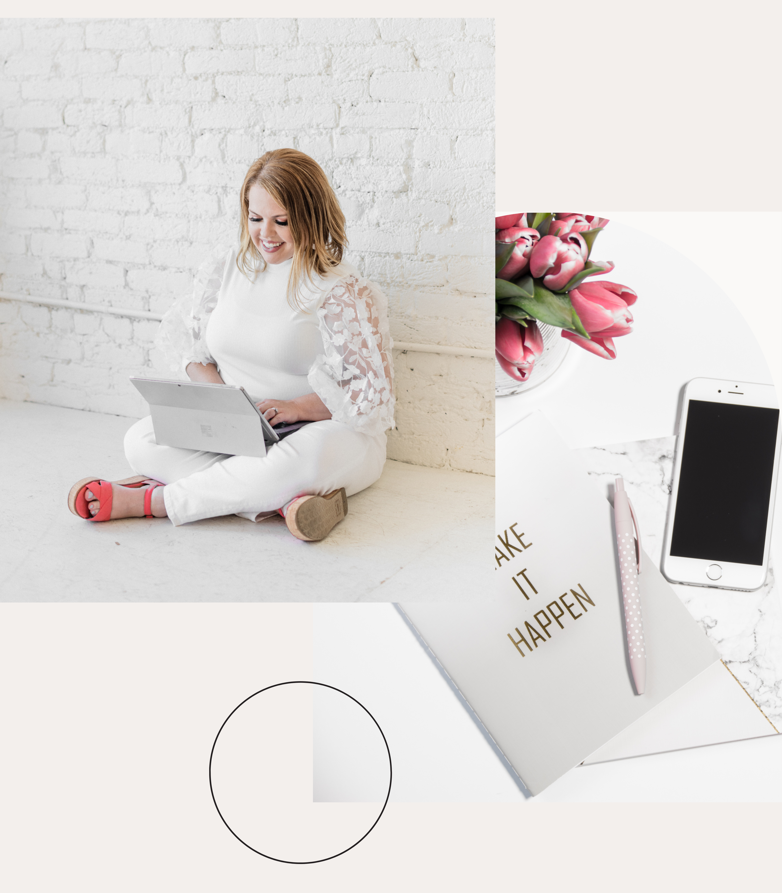 Owner Lori Losee working on her laptop.