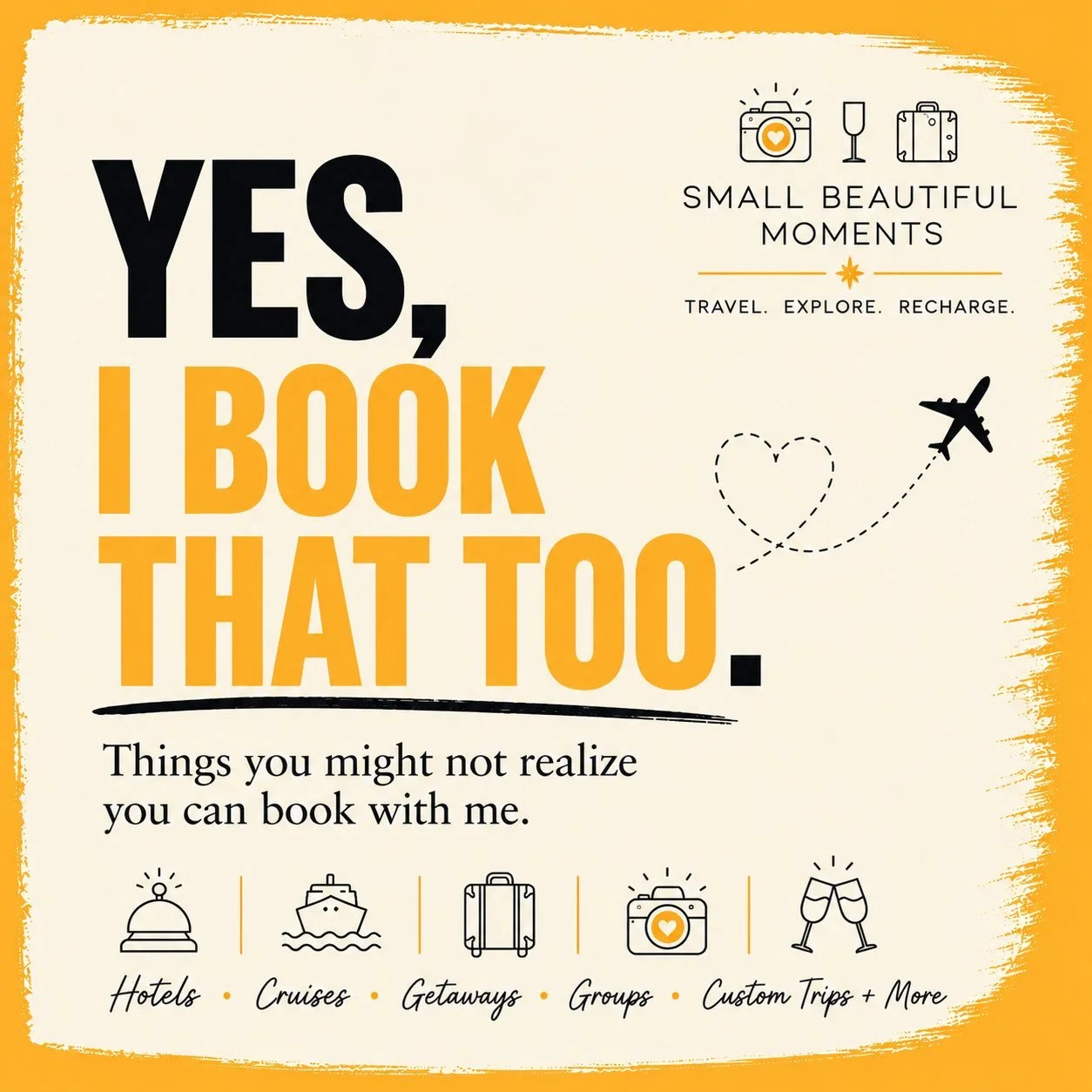 One thing that still surprises me is how often someone says&hellip; &ldquo;Wait, you can book that too?&rdquo; 😂

YES!  Hotels, cruises, resorts, weekend getaways, all-inclusives, group trips, custom itineraries, tours, transfers&mdash;and everythin