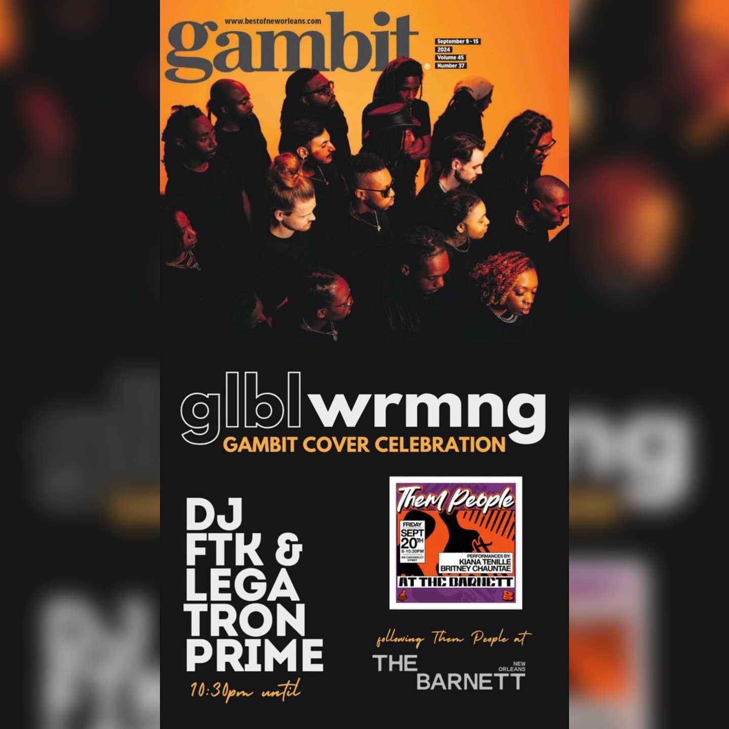 This Friday after our monthly &ldquo;Them People at The Barnett&rdquo; show featuring the live band sounds of @kianatenille and Britt Chaunte, we&rsquo;ll be celebrating our historic accomplishment of landing on the cover of @gambitneworleans last we