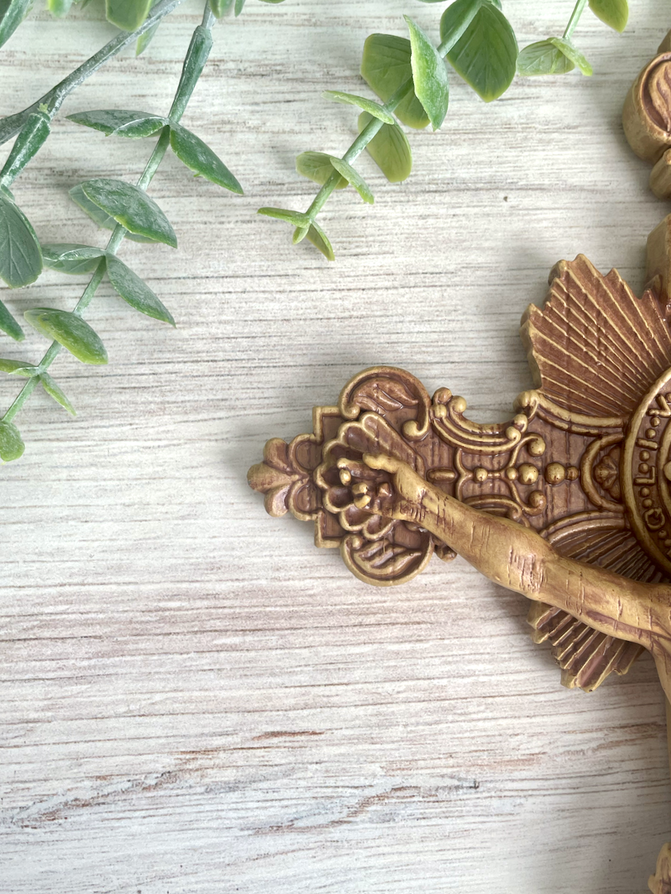 Wood colored resin cast St. Benedict Crucifix arm of Christ