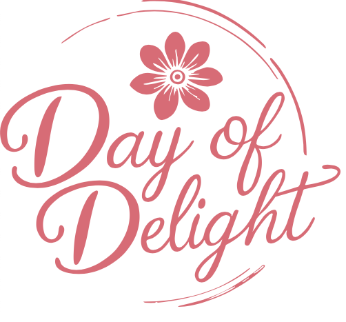 Pink logo reads Day of Delight in calligraphy style font