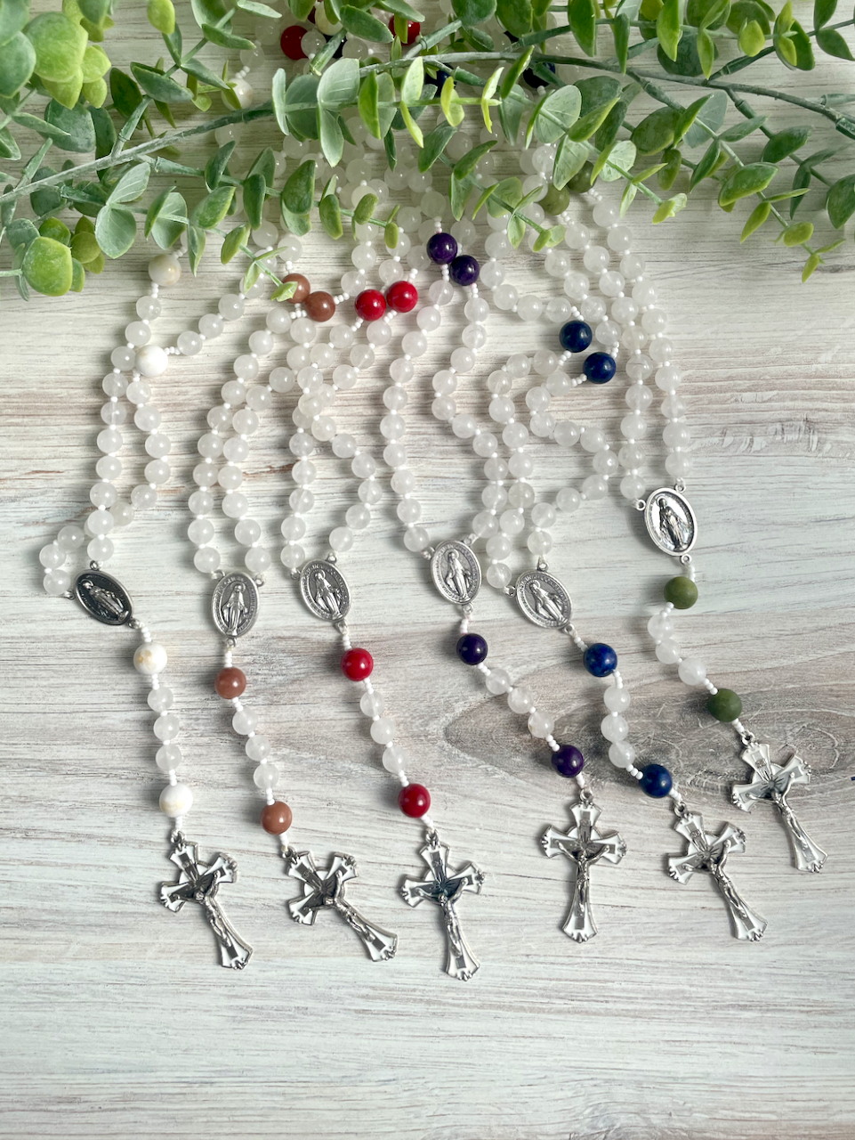 Photo of all color options of gemstone rosary by Bespoke With Grace (Copy)