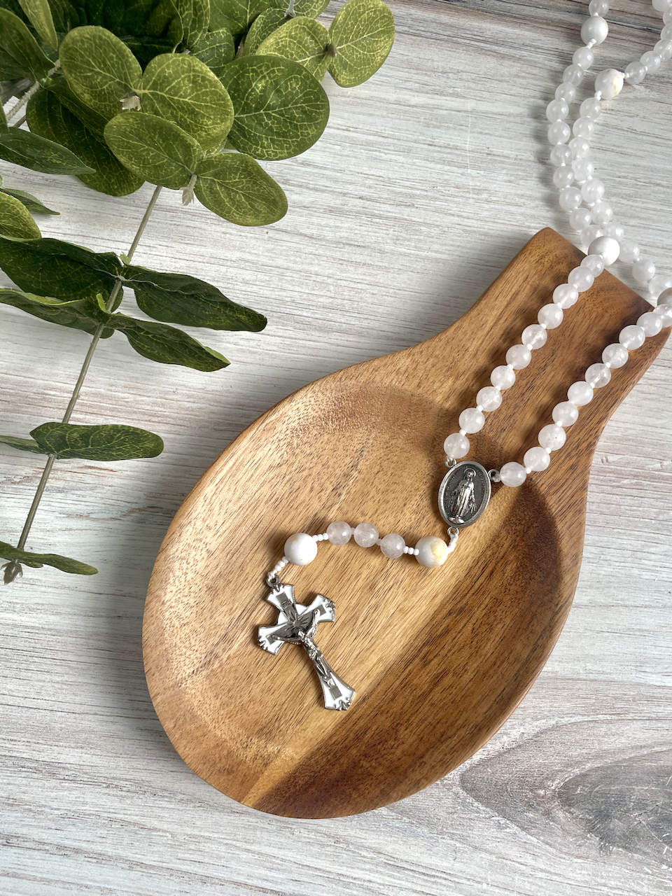White & Gold Rosary by Bespoke With Grace