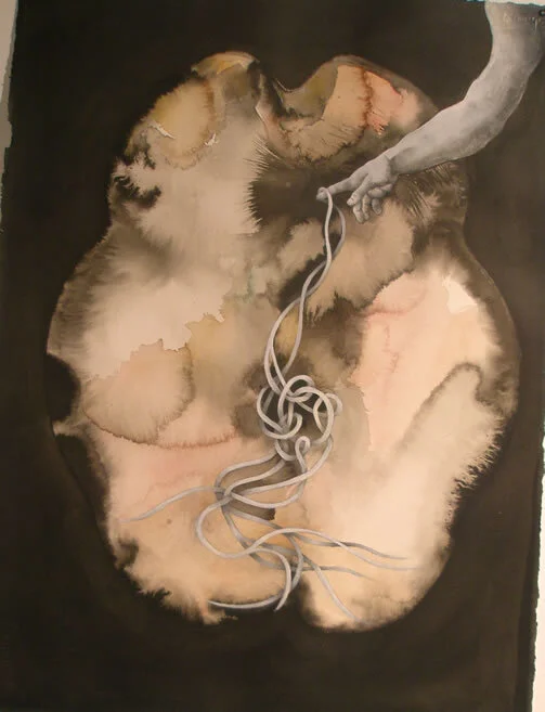 Blindsided, ink and water colour on paper