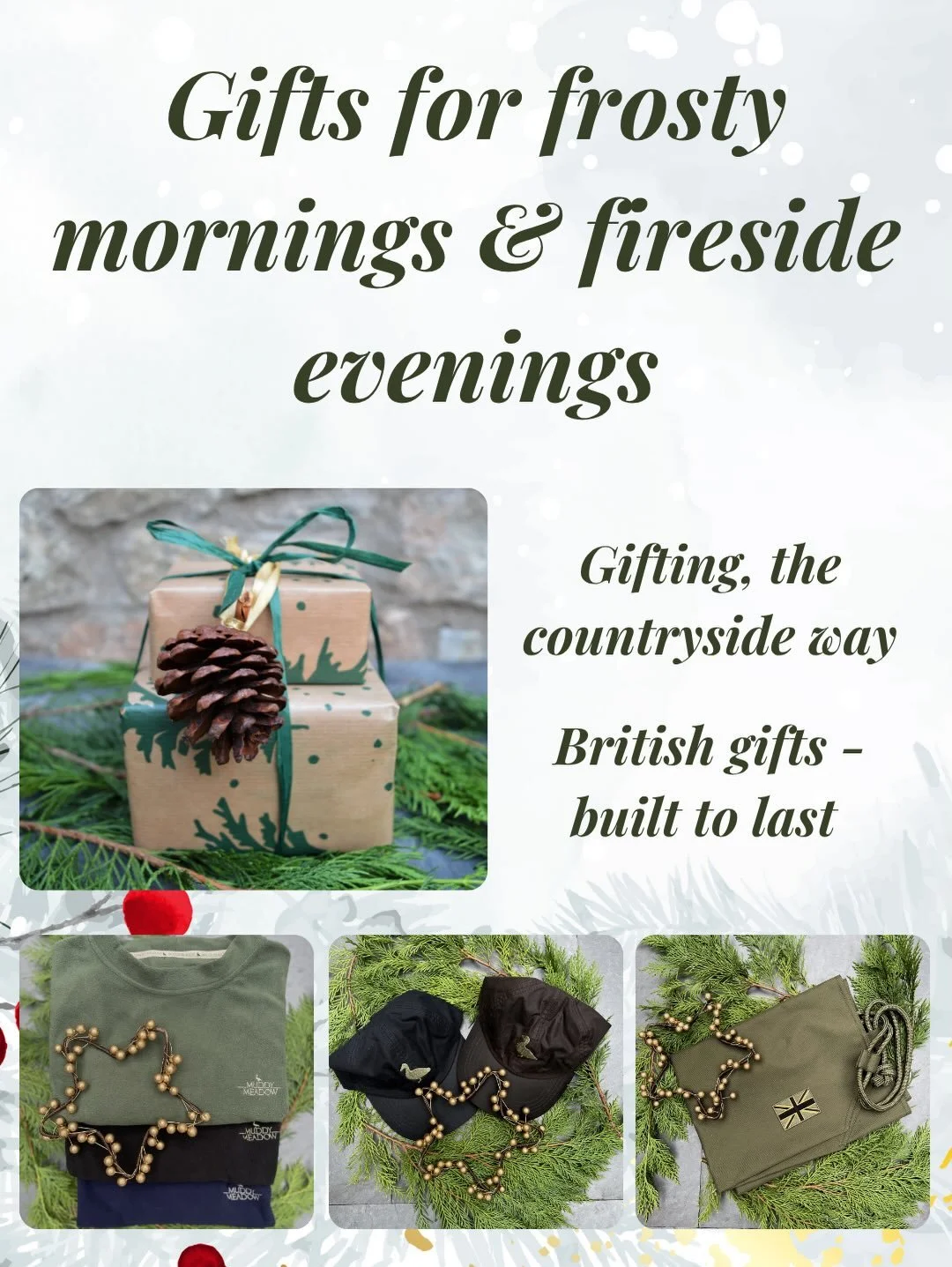 At Muddy Meadow, every piece is built for British weather and countryside rhythms&mdash;practical, purposeful, and quietly beautiful.
From waxed cotton caps to frost-hardy Teeces and go-anywhere duffels, these are gifts that last longer than the wrap