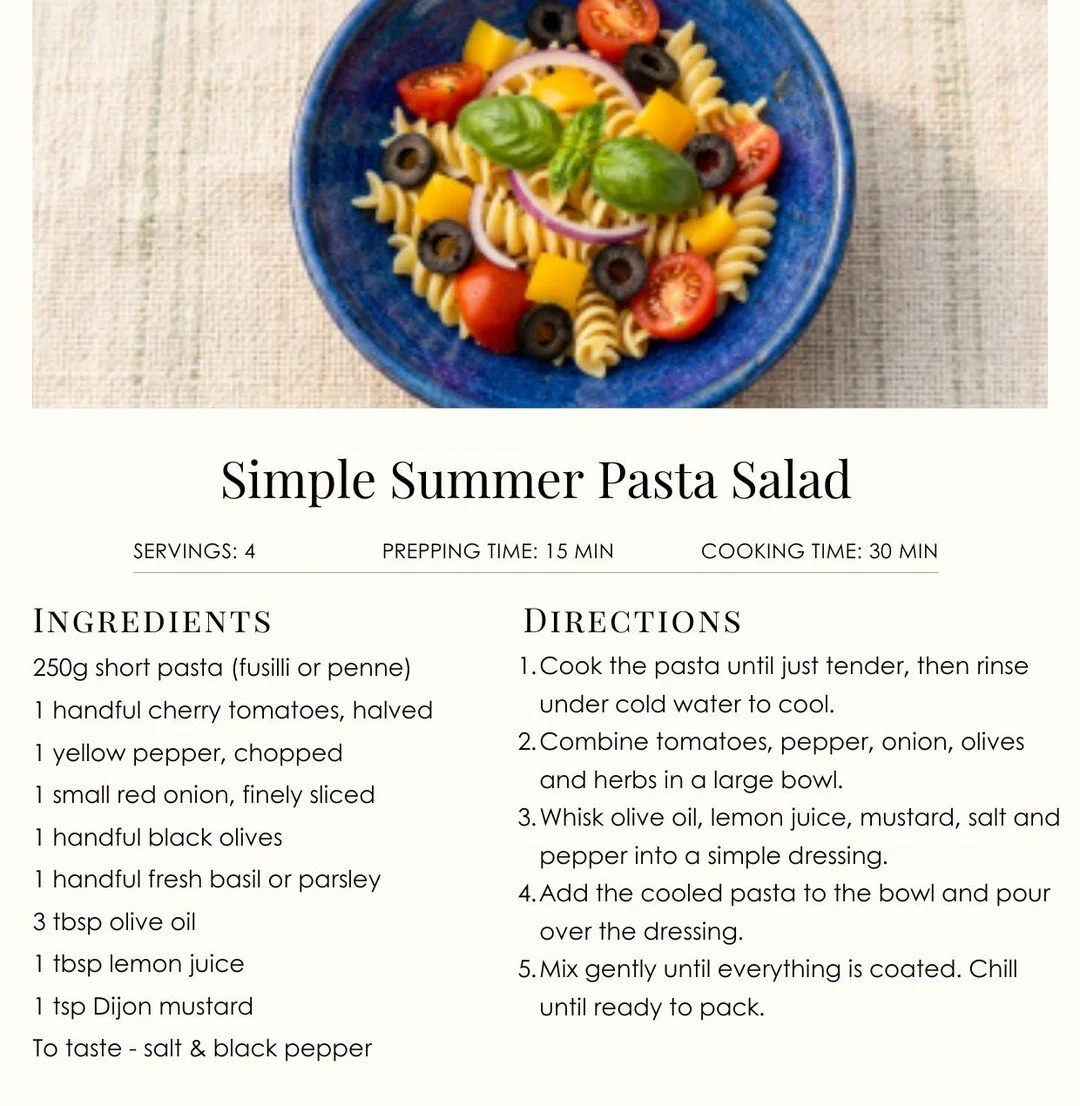 Easy August picnics. This simple pasta salad travels well on summer walks. Great for sharing or make enough for yourself.

READ MORE in our August Field Notes

#livingwiththeseasons #countryside #ukoutdoors #summer #picnics