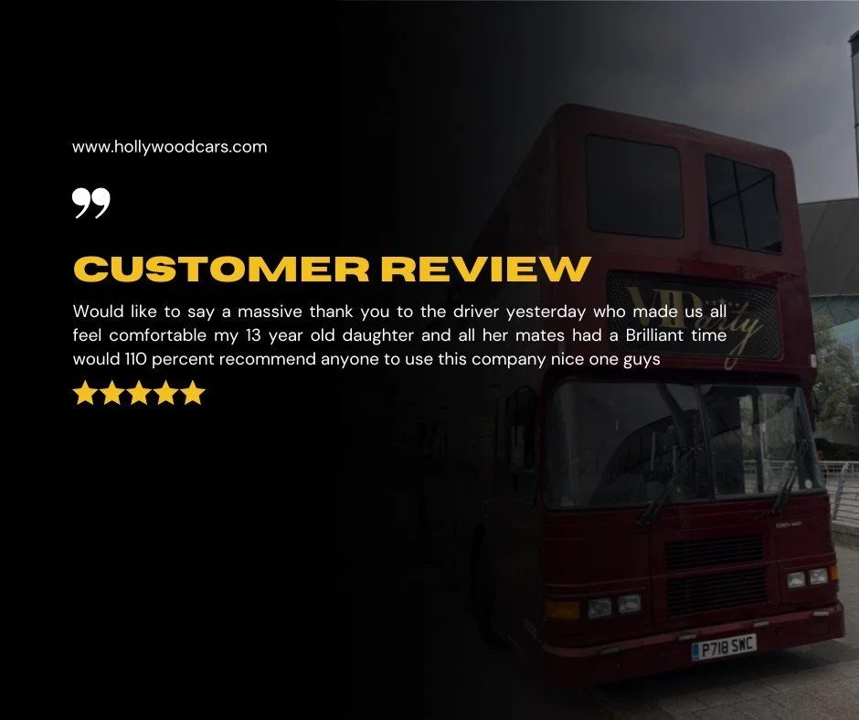 And the reviews are in! ⭐
Thank you so much to all our lovely passengers who choose to celebrate the big moments in their lives with us, if your interested in hiring one of our luxurious vehicles enquire now at hollywoodcars.co.uk❤️
