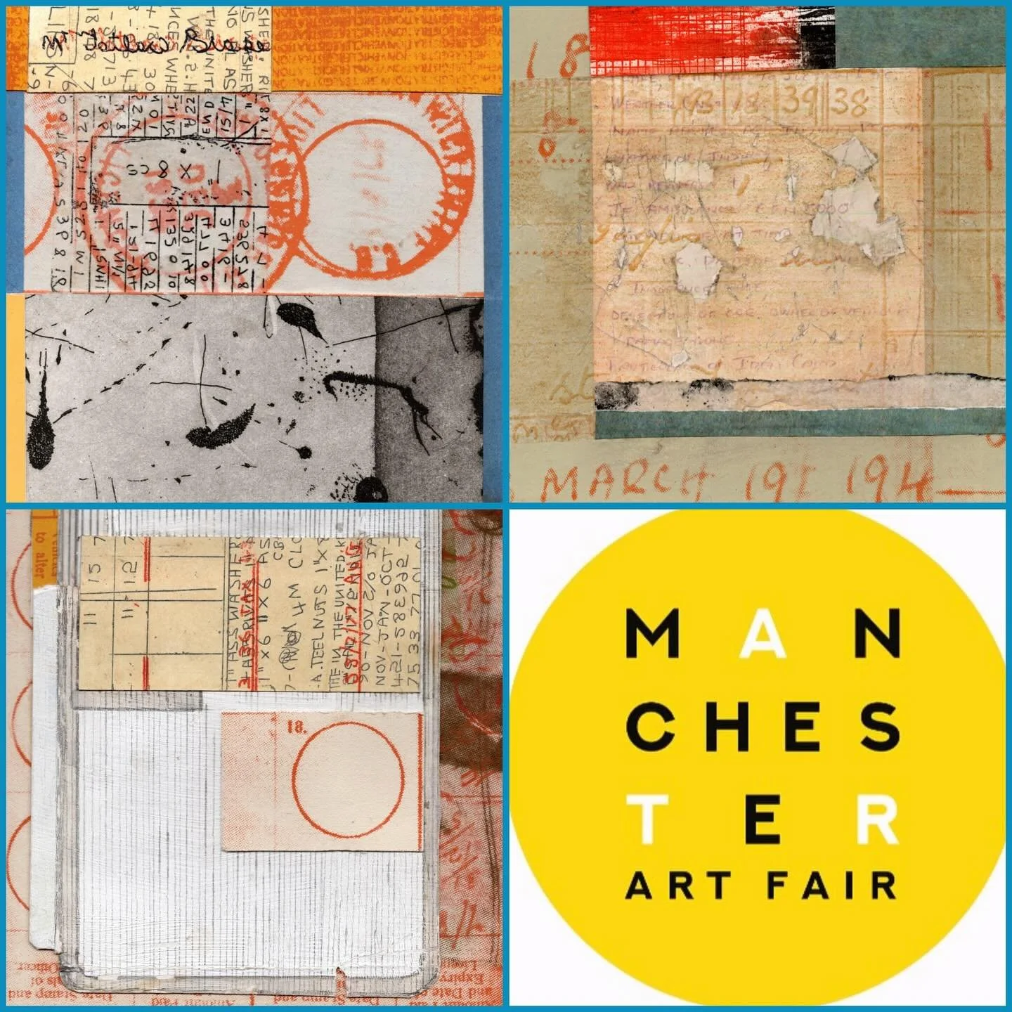 Delighted to be a selected #artist on the @hotbedpress stand @mcrartfair this weekend, 21-23 November  #manchester central Coalesce I, II &amp; III #printcollage on 3mm board #etching #screenprint #contemporaryart #artfair #manchester