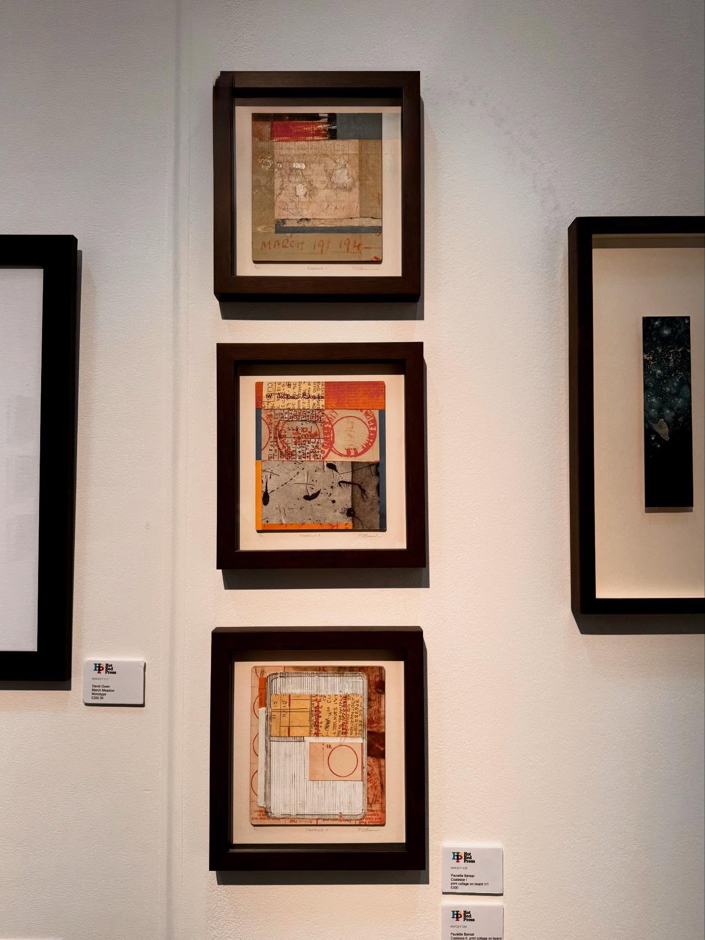 It was good to eventually get to @mcrartfair late Sunday afternoon to see the work on the @hotbedpress stand&hellip; Many thanks to #hotbedpress for selecting my work. #contemporaryprintmaking #contemporaryart #maf2025 #etching #collage #screenprint 
