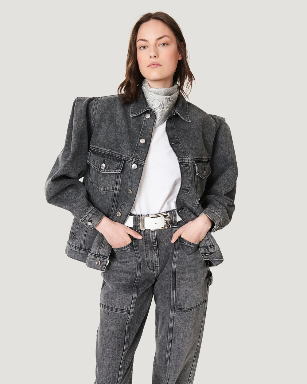 IRO CHIGNY STRUCTURED STONE WASH DENIM JACKET