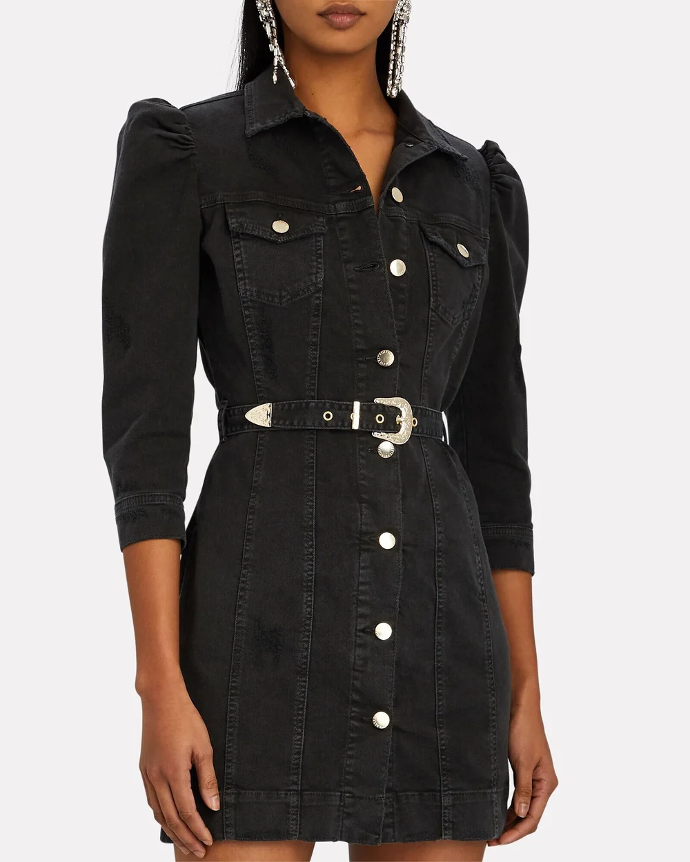 RETROFÊTE Lema Puff Sleeve Denim Dress