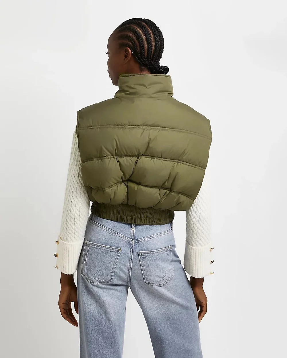 RIVER ISLAND Khaki Cropped Puffer Gilet
