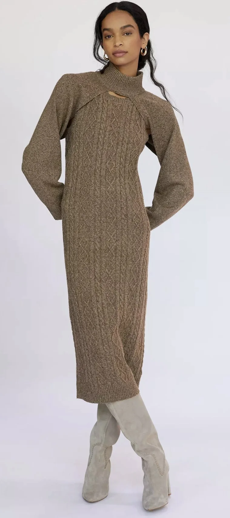 Anthropology Cable Knit Midi Sweater Dress Set