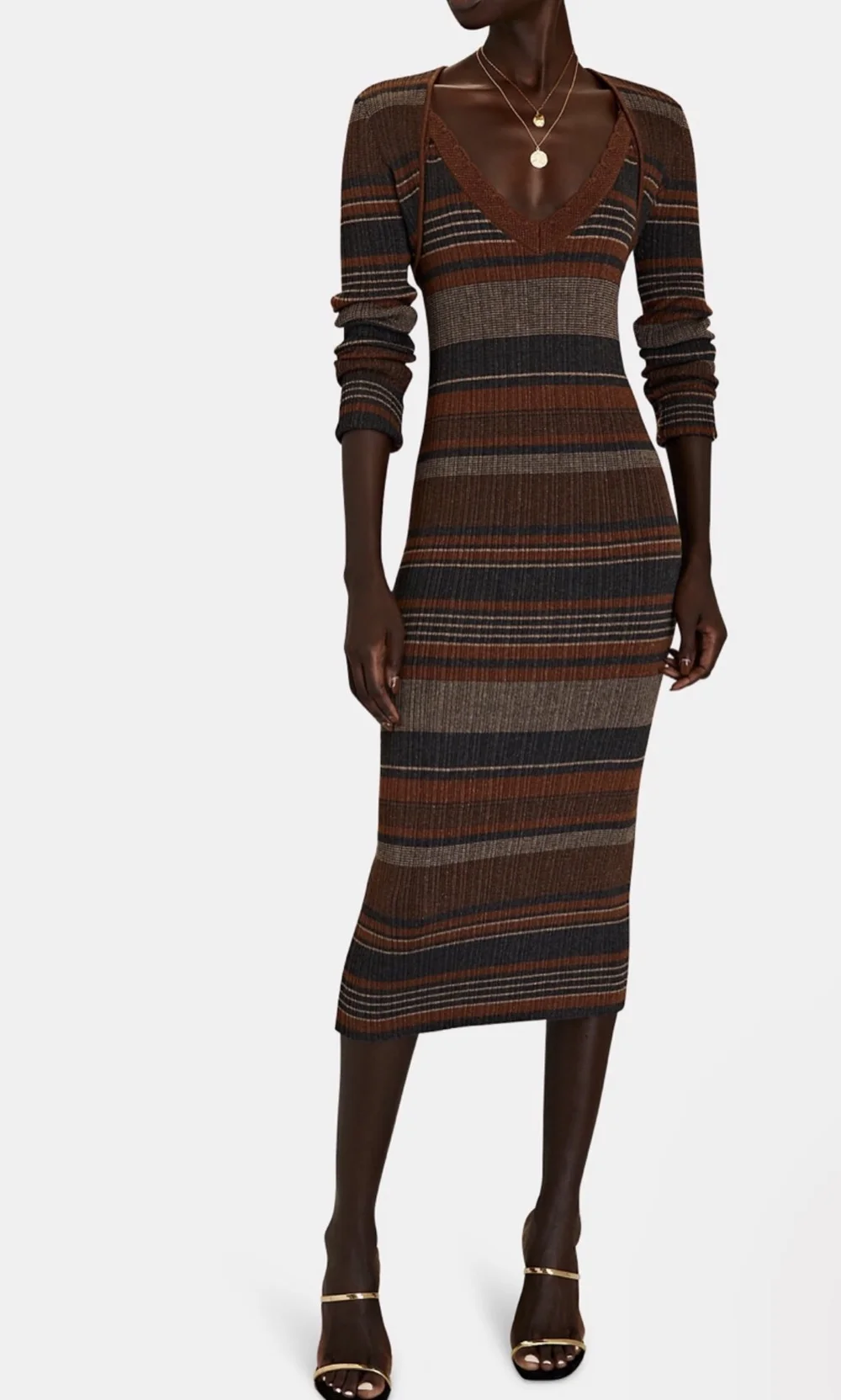 L’Agence Andi Striped Rib Knit Shrug & Sandi Striped Knit Tank Dress