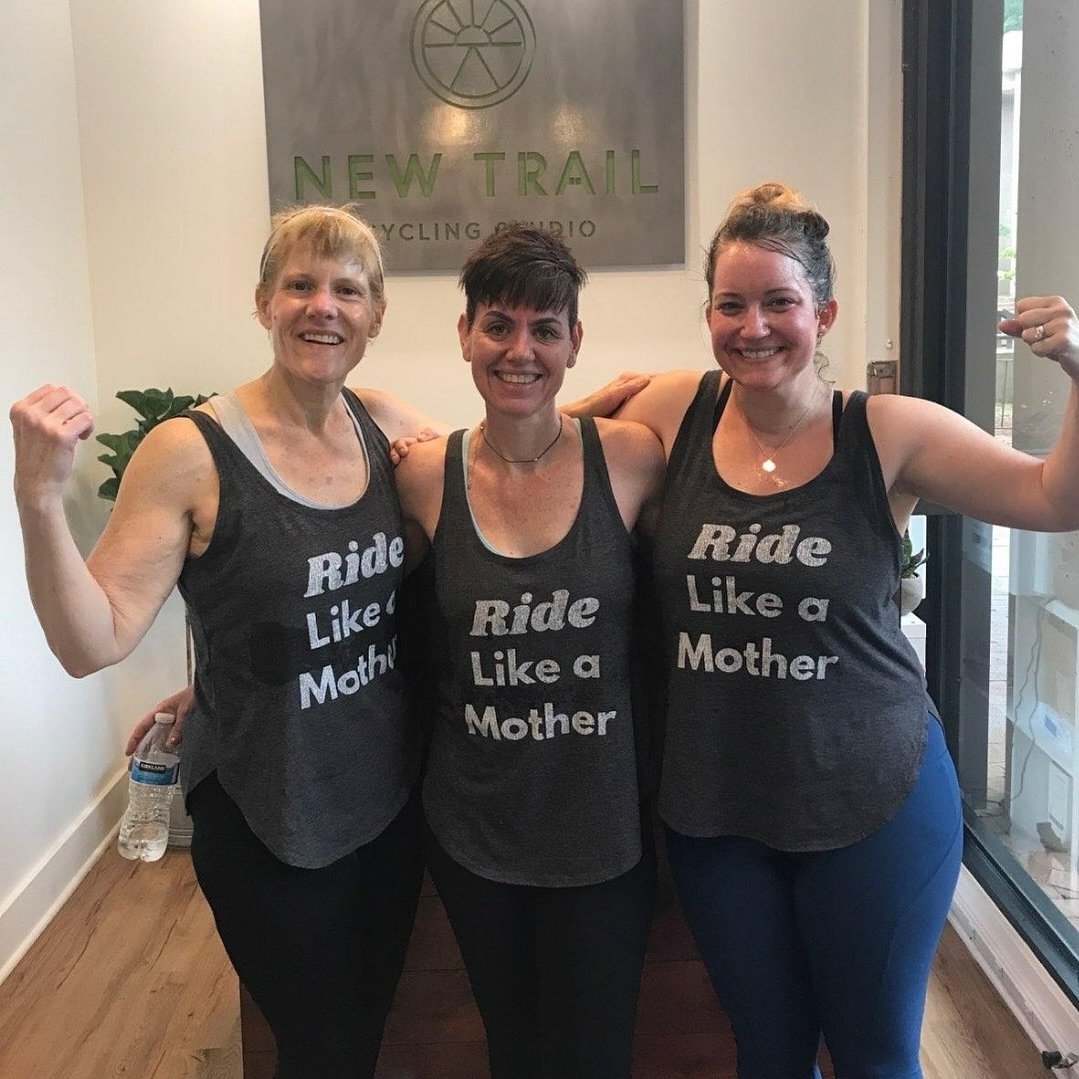 Let this throwback of three strong moms be your reminder that Mother&rsquo;s Day is next Sunday! Treat the mom in your life to some New Trail Merch and/or a Gift Card to share the gift of wellness. www.newtrailcycling.com/merch 
.
Contact the studio 