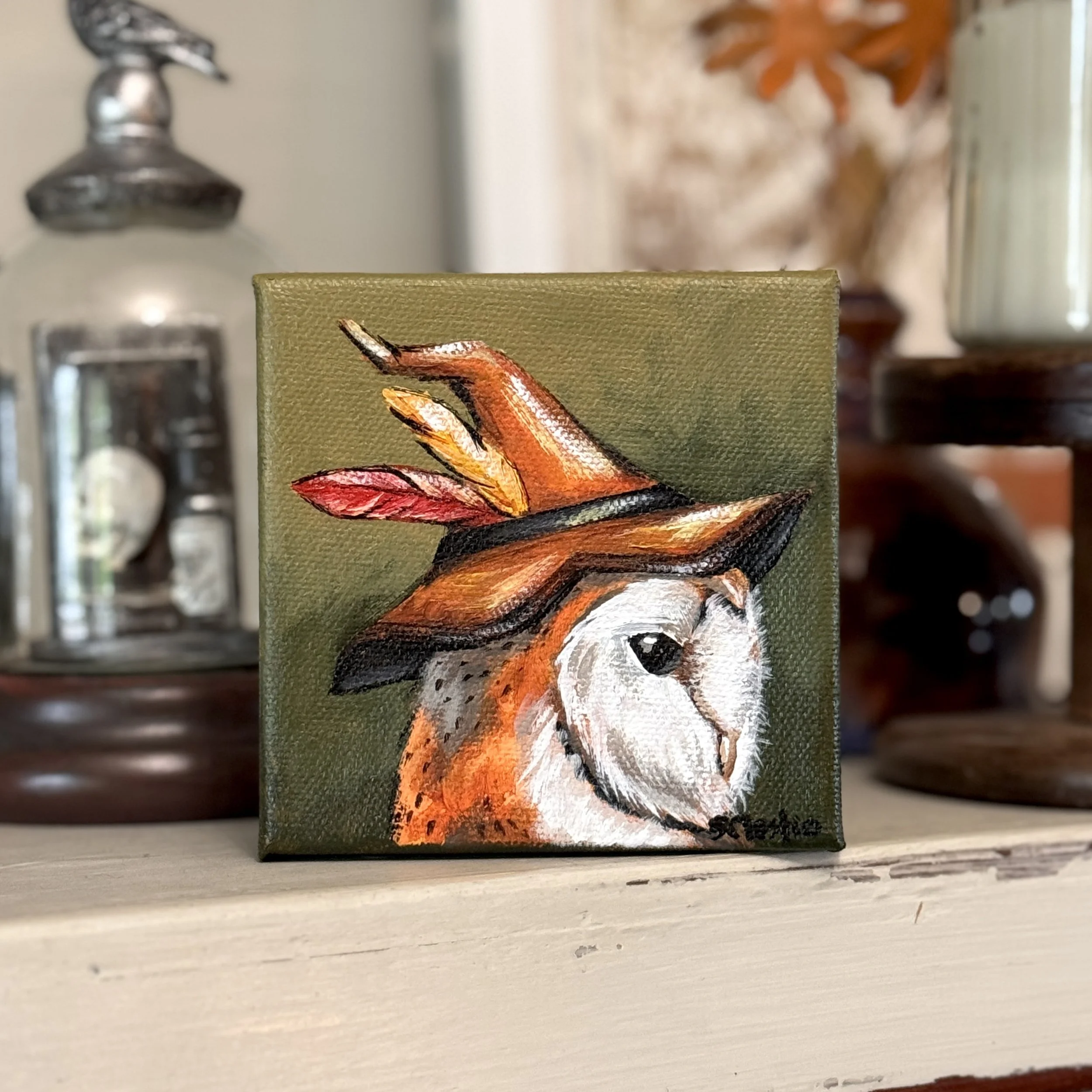 "Barn Owl Witch" - ORIGINAL - 4x4"
