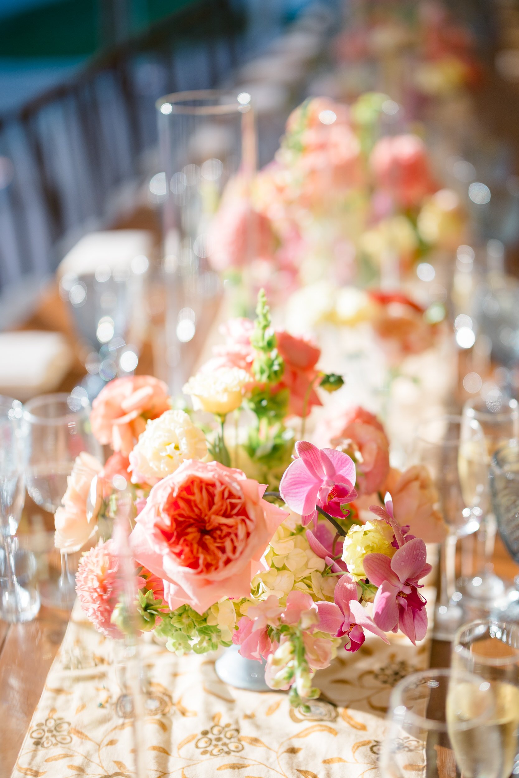 Tropical inspired wedding reception decor at Willowdale Estate Massachusetts estate venue