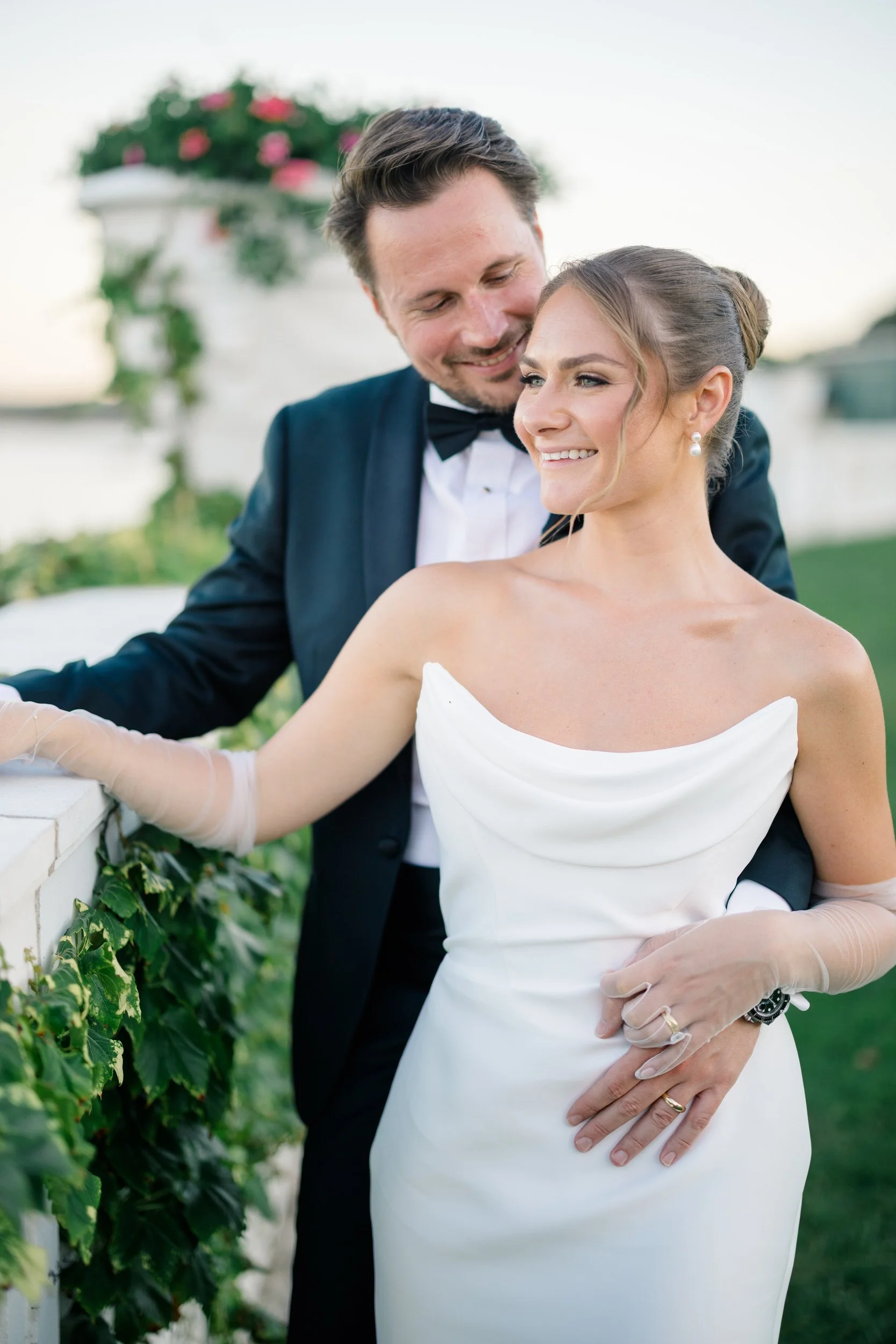 Romantic sunset photos captured by a Newport wedding photographer