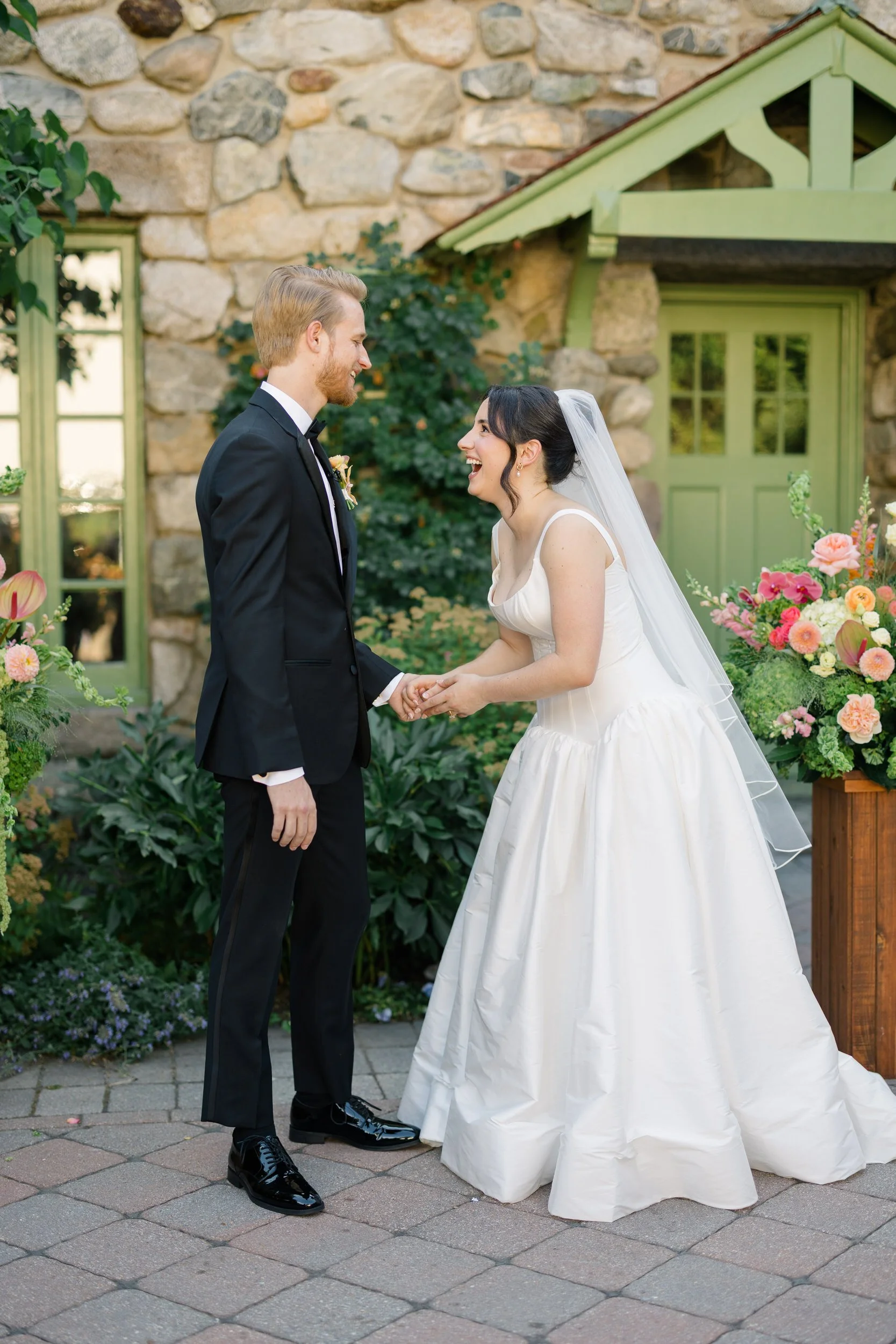 Emotional wedding ceremony moment at historic New England estate venue