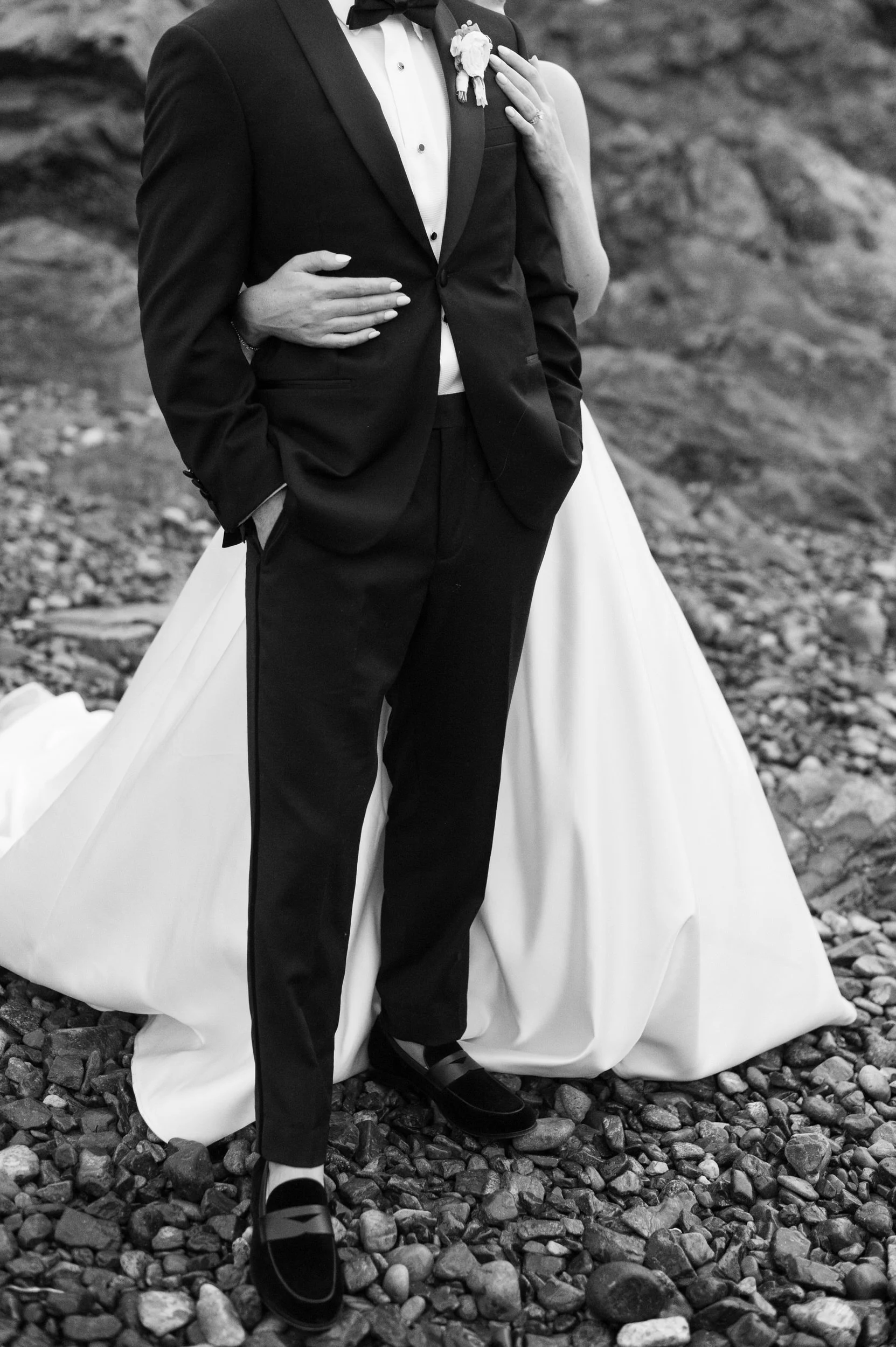 Bride and groom sunset portraits at Corinthian Yacht Club with sail-filled harbor views.