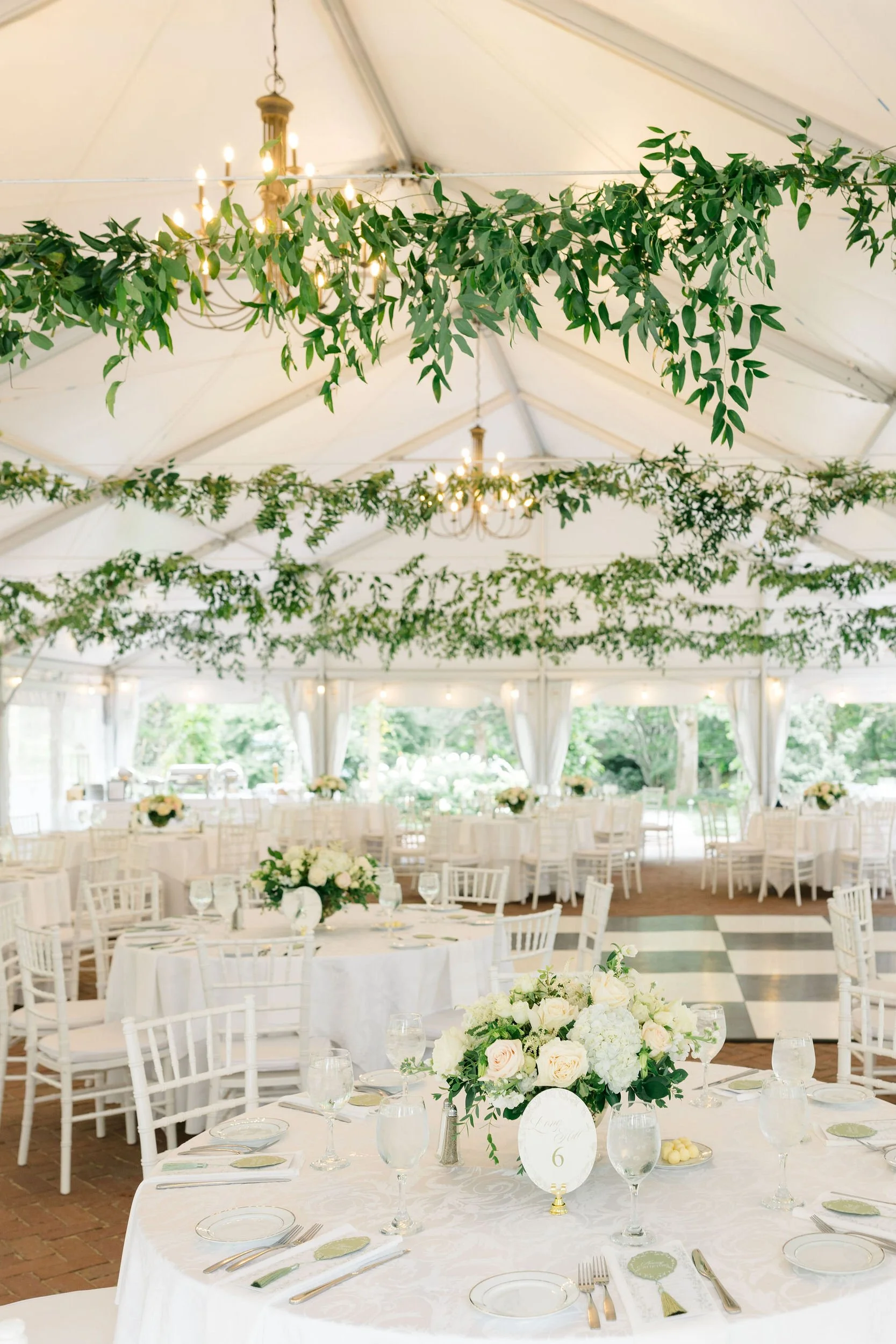 Wedding reception tablescape at Long Hill in Beverly, Massachusetts.