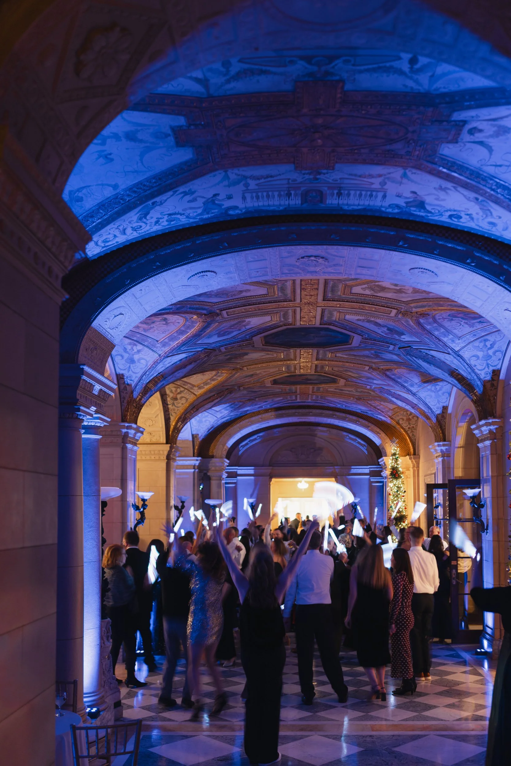 Wedding guests dancing at Aldrich Mansion reception